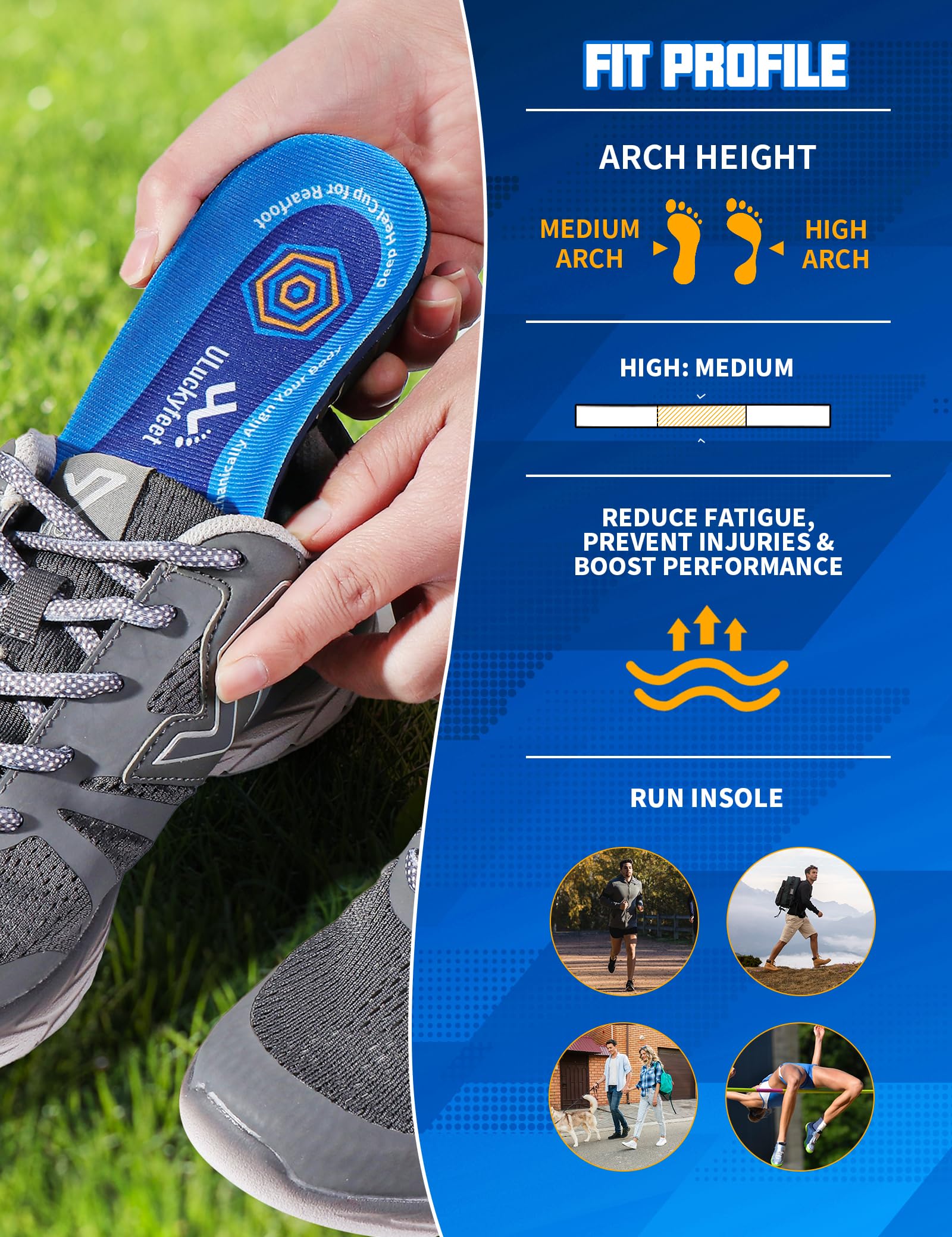 Plantar Fasciitis Relief Shoe Insoles for Men & Women - Arch Support Running Insoles with Shock Absorption for Sports Performance & Fatigue Reduction - Perfect for Running, Walking, and Daily Comfort