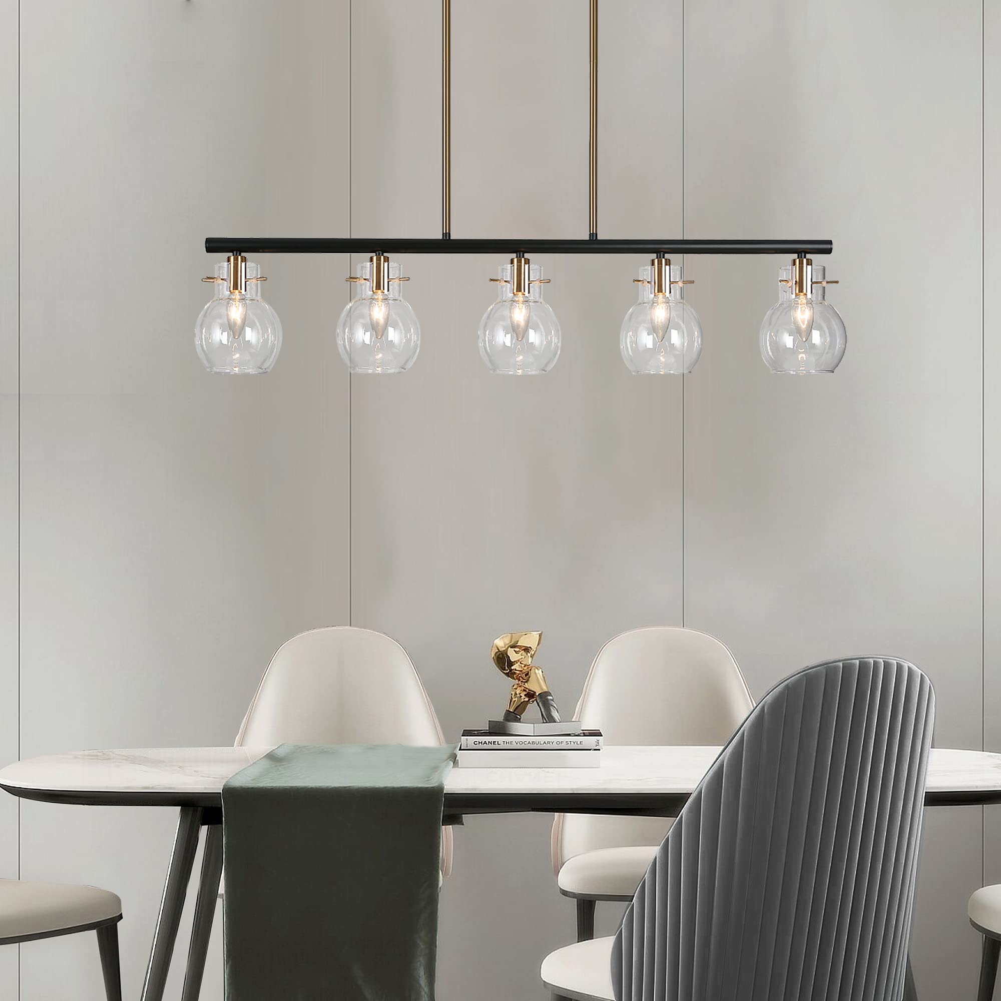 ZEVNI 5-Light Modern Black Chandelier with Clear Glass Globes - 38