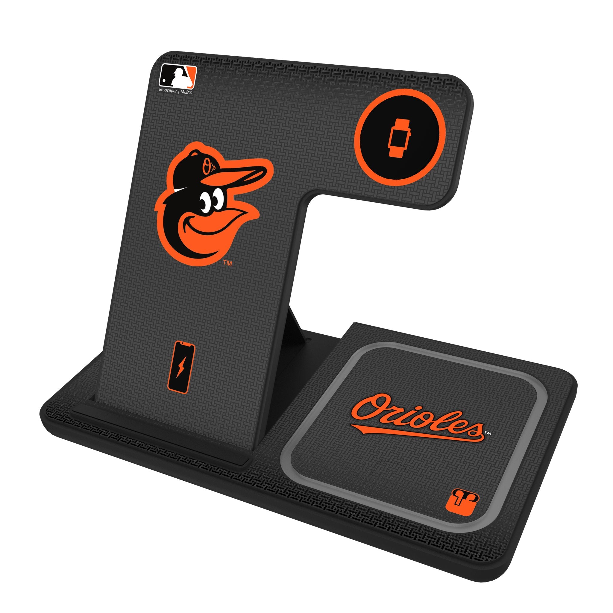 Baltimore Orioles 3-in-1 Wireless Charging Station with Linen Finish - Perfect for Nightstand, Office Desk & Travel Accessories Organization