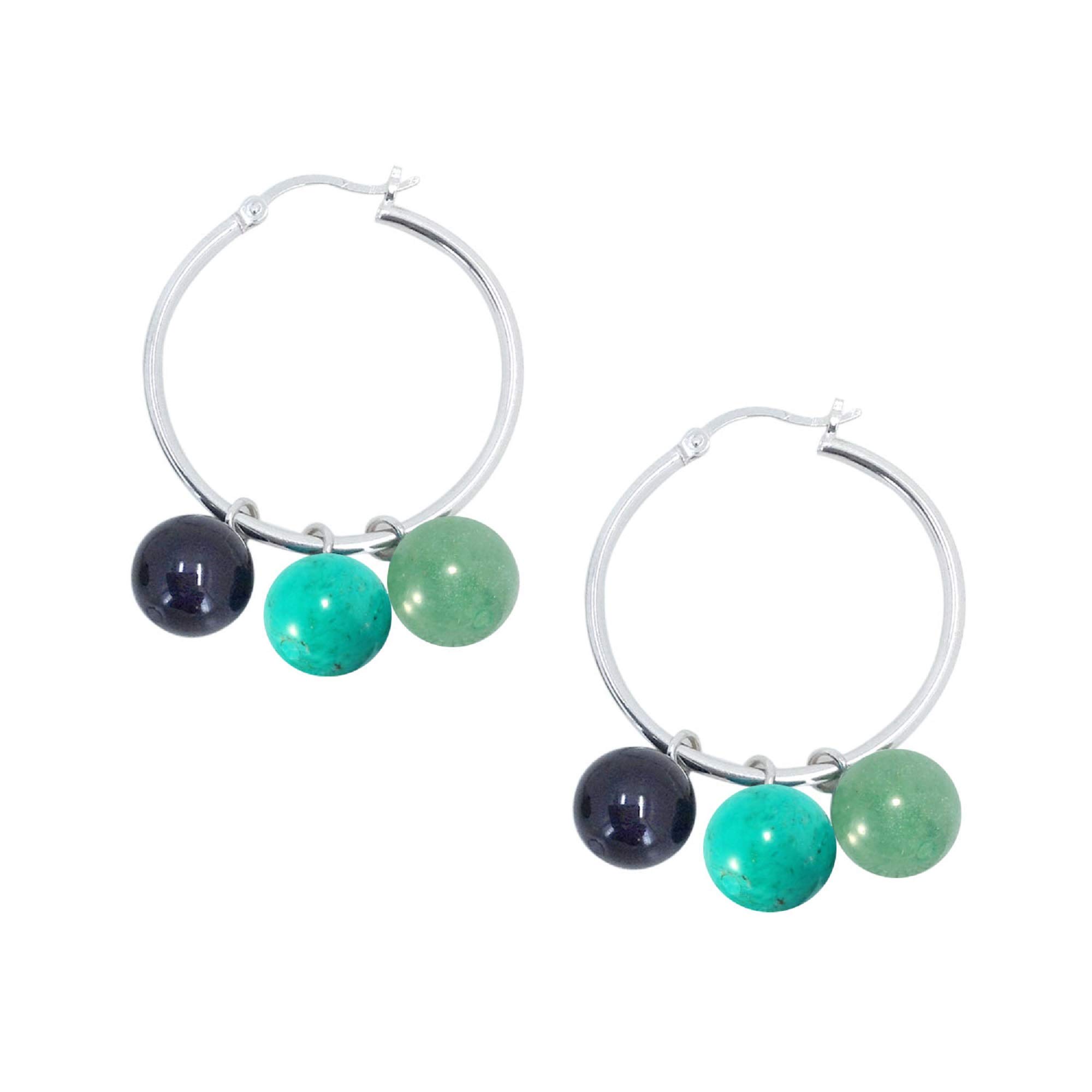 925 Sterling Silver Hoop Earrings with Natural Multi Gemstones - Interchangeable Charm Earrings for Women - Elegant Round Shape Jewelry - Perfect Birthday Gift for Her - Great for Parties, Weddings & Everyday Wear