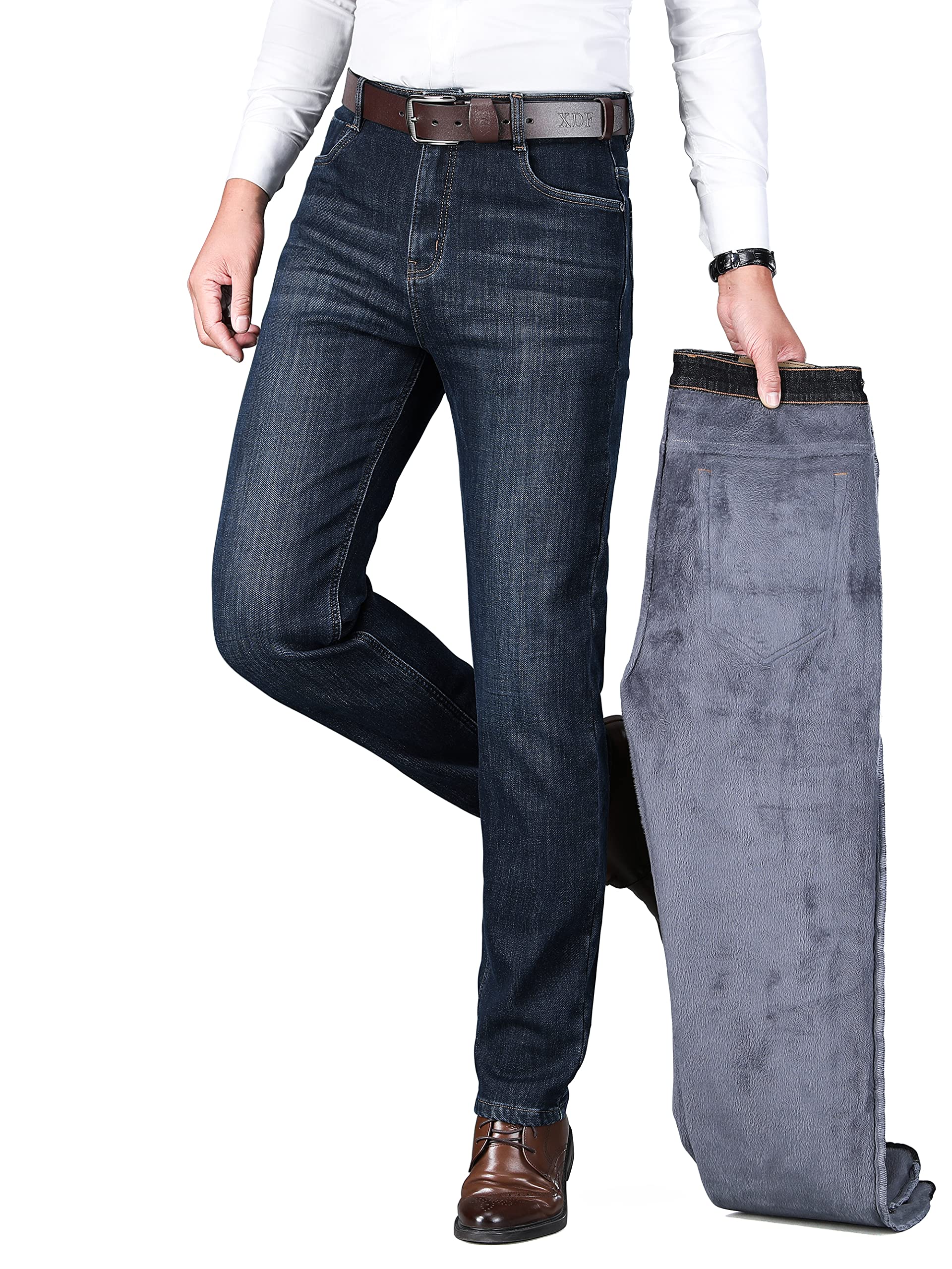 Zilay Men's Fleece Lined Winter Jeans - Thermal Stretch Denim Pants, Regular Fit in Black & Blue (Sizes W28-W42) | Cold Weather Workwear & Outdoor Activities