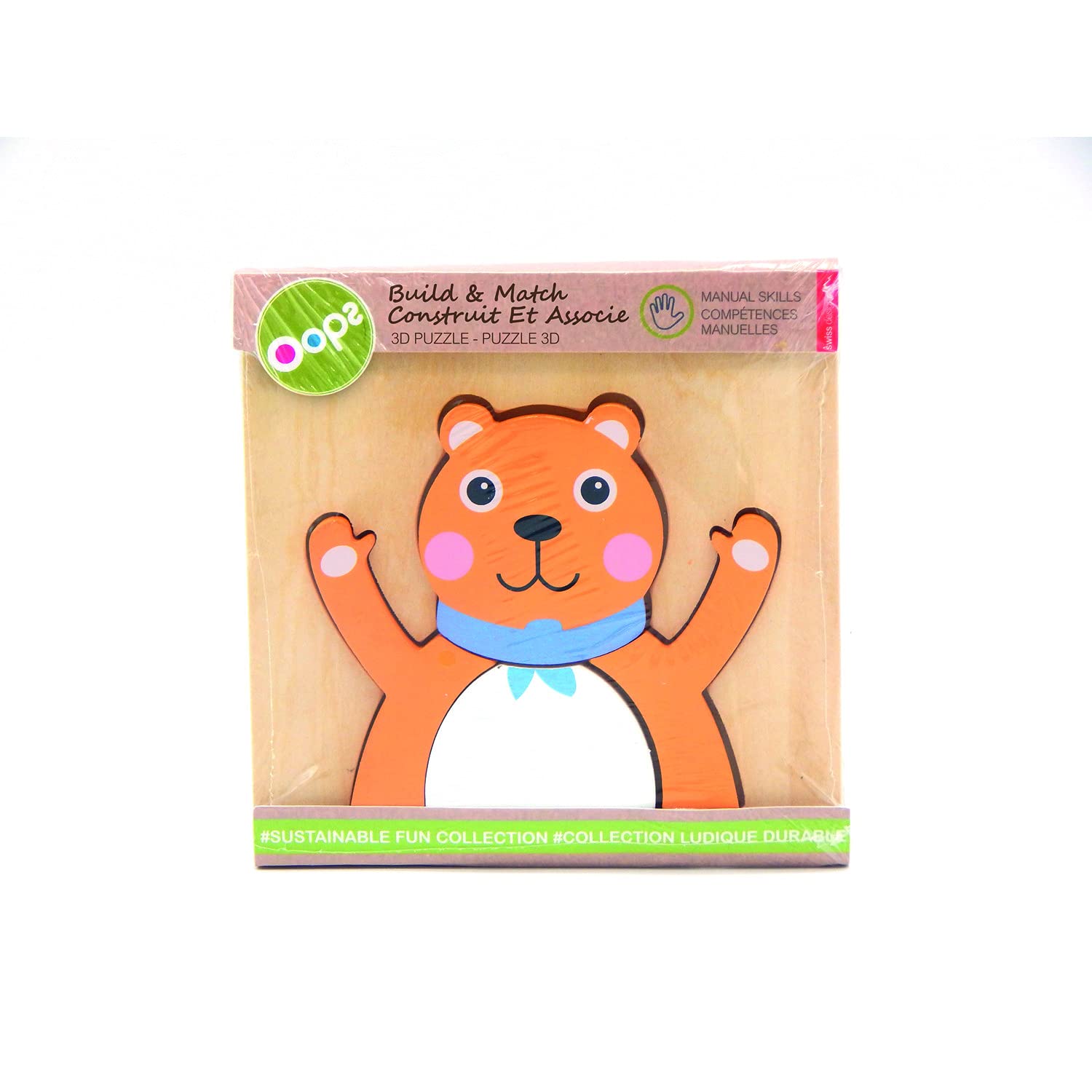 Oops Toddler Puzzle Build & Match - Wooden Bear Shape Educational Toy for Kids Ages 2-4 | Early Learning Montessori Activity for Preschool & Daycare