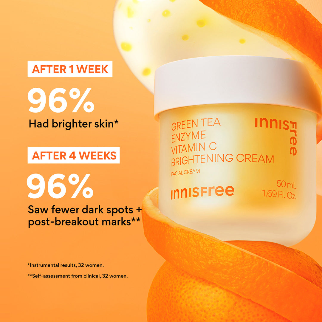 Green Tea Enzyme Vitamin C Brightening Gel Cream - Antioxidant & Hydrating Face Moisturizer for Glowing Skin | Day & Night Use for All Skin Types