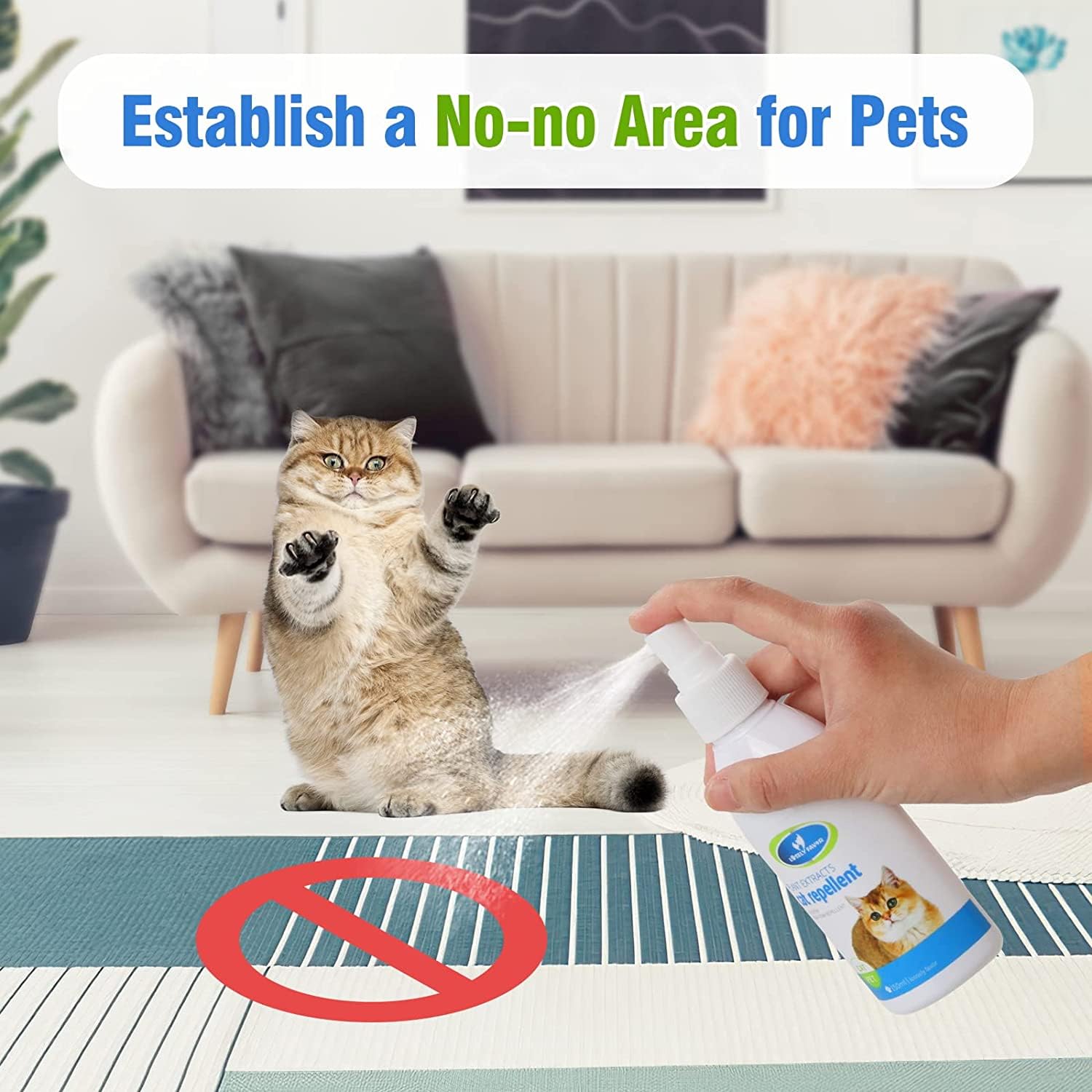 Natural Cat Deterrent Spray for Indoor & Outdoor Use - Safe Kitten Repellent to Stop Scratching Furniture, Sofas, Rugs & Curtains | Training Aid for Cats | Protect Your Home Decor & Create Pet-Friendly Spaces