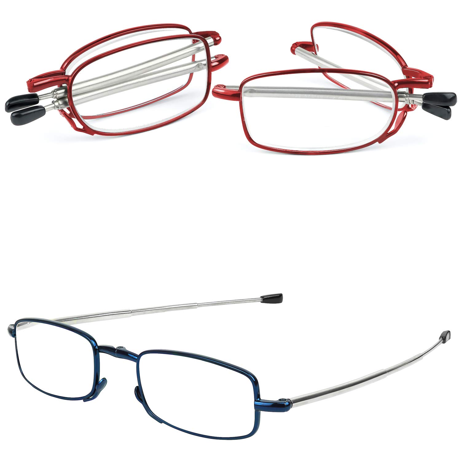 Success Eyewear Reading Glasses 2-Pack - Black & Gunmetal Folding Readers with Case | Compact Unisex Glasses for Reading, Travel & Everyday Use