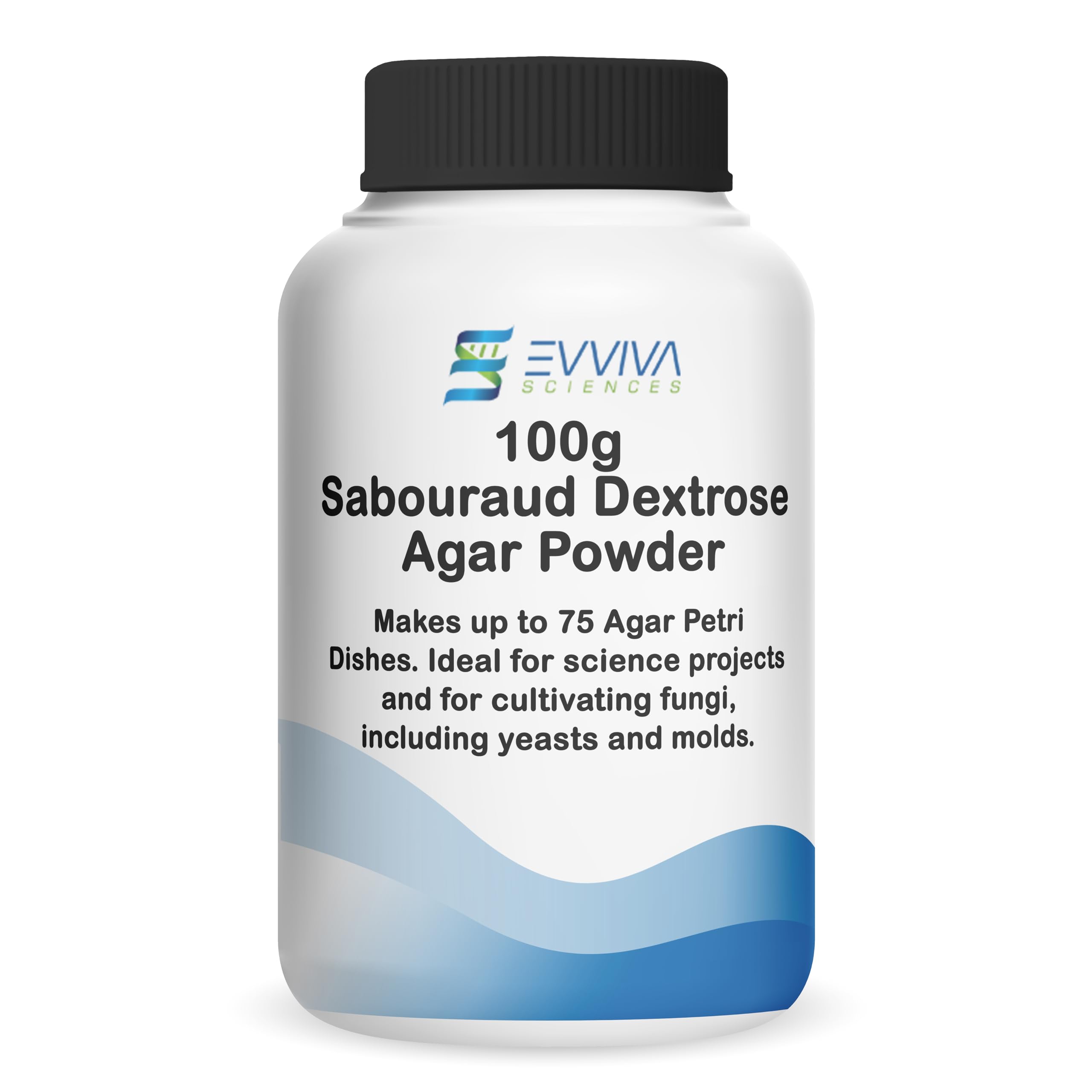 Sabouraud Dextrose Agar Powder 100g - Evviva Sciences - Makes 75 Petri Dishes - Premium Mold & Fungus Culture Medium - Ideal for Mushroom Cultivation, Science Experiments & Microbiology Labs - Perfect for Classroom Projects & Home Mycology Studies