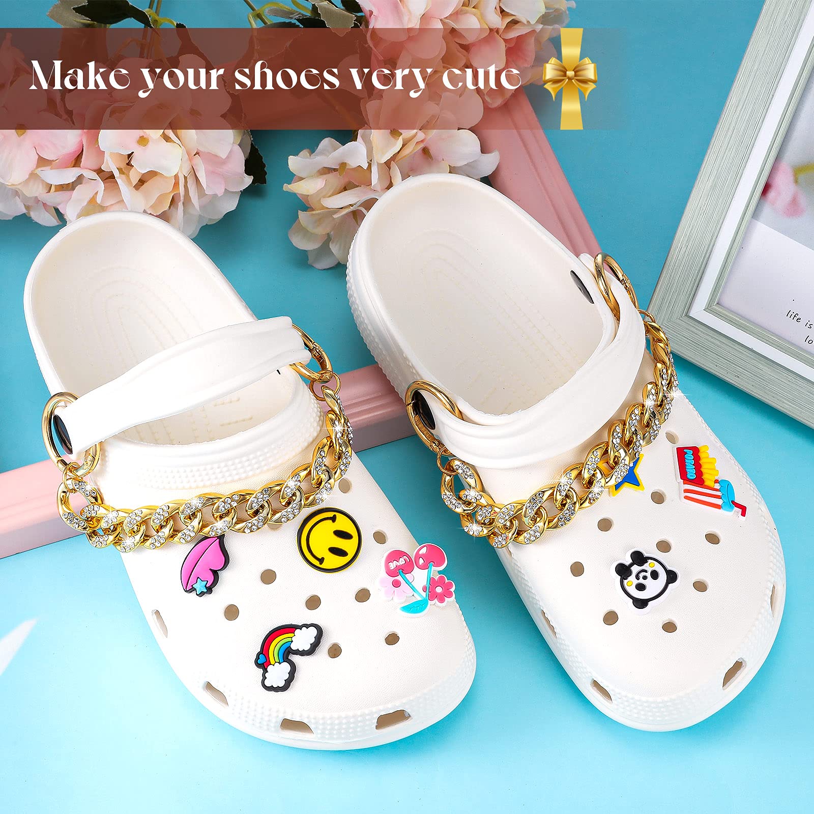 Hanaive 2 Pack Crystal Shoe Charms Chain - DIY Metal Shoe Charms for Women's Shoes - Perfect for DIY Jewelry Making, Shoe Decoration & Gift Giving