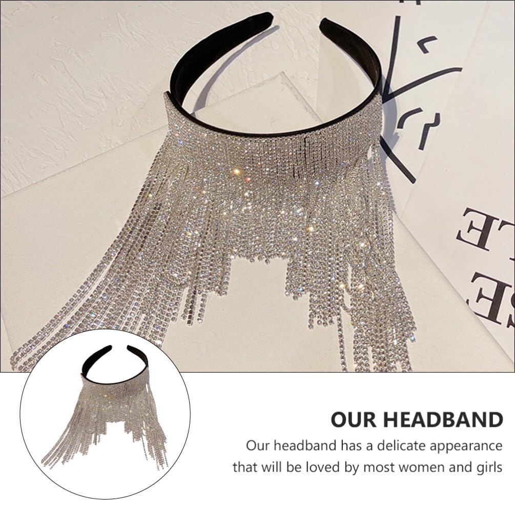 Lurrose Women's Rhinestone Tassel Headband - Sparkly Crystal Beaded Hair Accessories for Wedding, Party & Special Occasions - Silver Fashion Headwear for Women and Girls