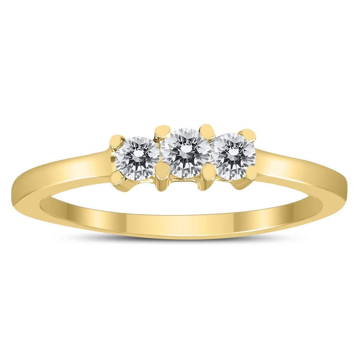 1/4 Carat TW AGS Certified Three Stone Diamond Ring - 10K Yellow Gold Engagement Ring for Women, Perfect for Anniversaries & Proposals