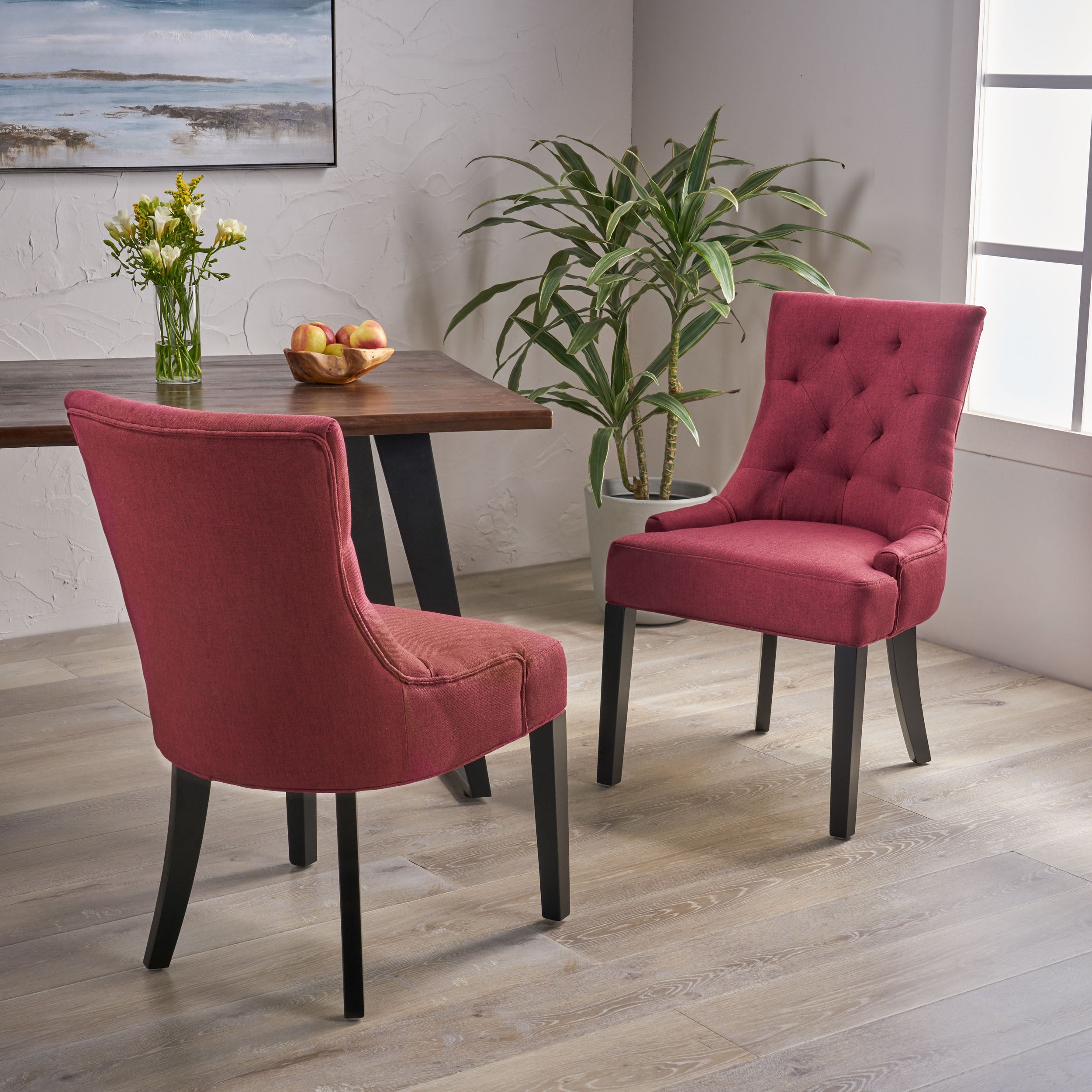 Premium Cheney Modern Dining Chairs (Set of 2) - Mid-Century Style Wooden Kitchen Chairs with Upholstered Seat - Perfect for Dining Room, Kitchen, and Home Office Decor