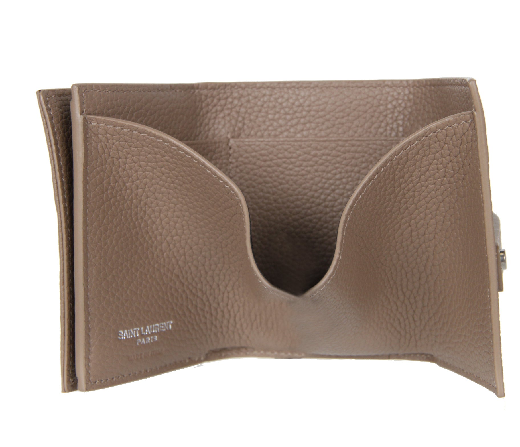 Saint Laurent Sac De Jour Petite Leather Wallet in Light Taupe - Luxury Compact Women's Wallet for Everyday Use & Travel