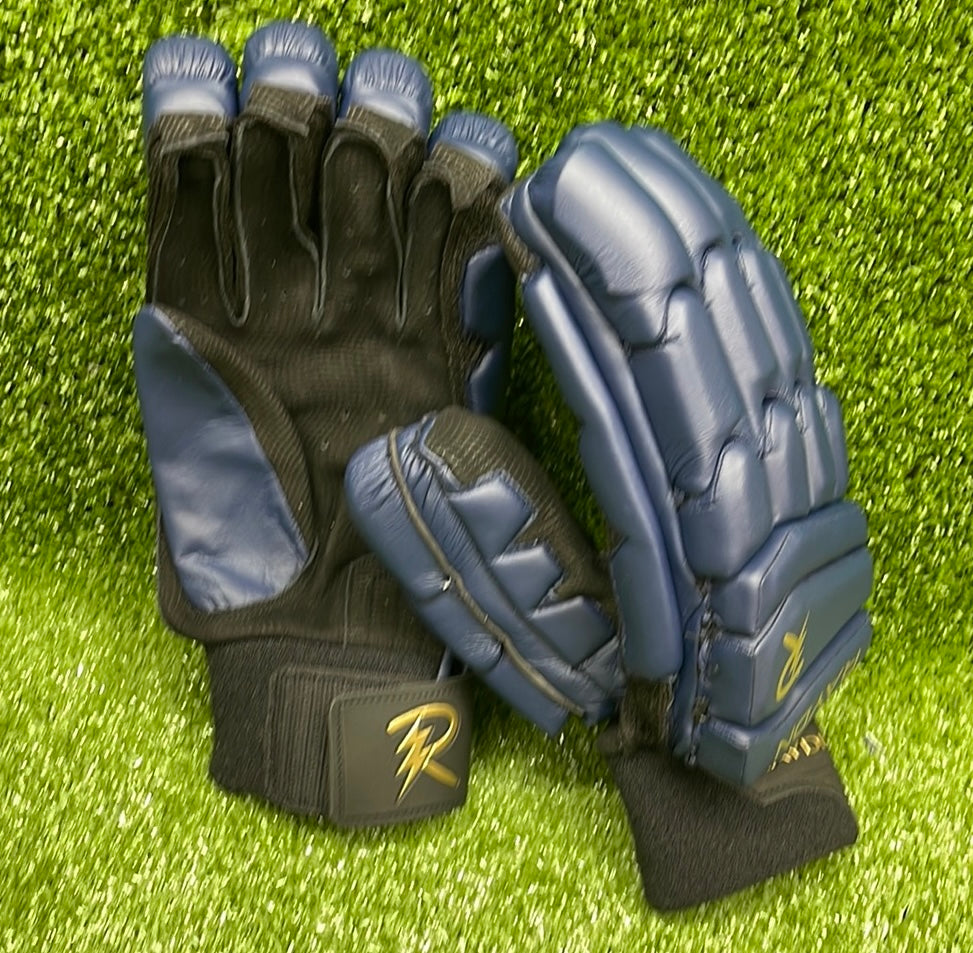 Raydn Players Pro Adult Cricket Gloves with Pittard Leather - Navy Blue & Black - Perfect for Professional Cricket Matches & Practice Sessions