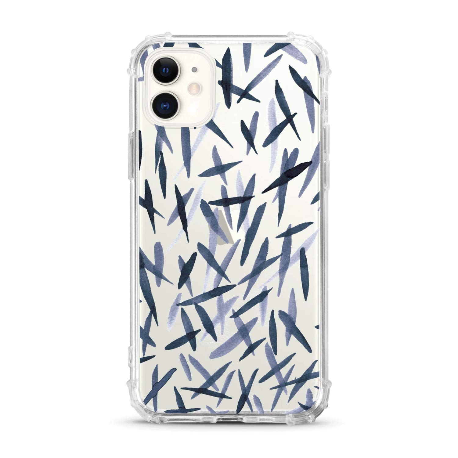 OTM Essentials iPhone 11 Clear Tough Edge Phone Case with Scattered Indigo Ink Design - Slim Protective Cover for Everyday Use, Work & Travel
