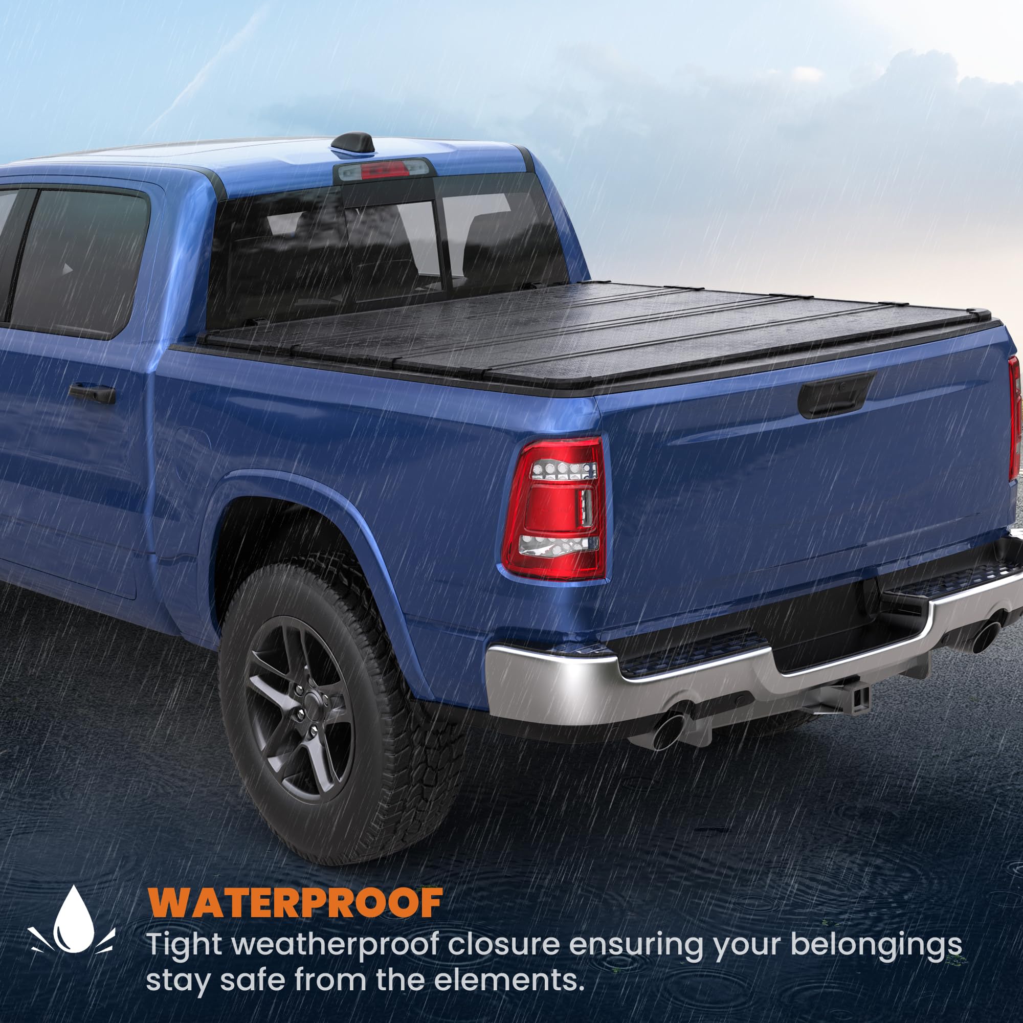 Quad Fold Hard Tonneau Cover for 2009-2025 Dodge Ram 1500 (Incl. Classic & New) | 5.6ft Aluminum Truck Bed Cover | Fleetside Compatible | w/o Ram Box | Weatherproof & Secure Cargo Protection | Perfect for Camping, Work & Outdoor Adventures