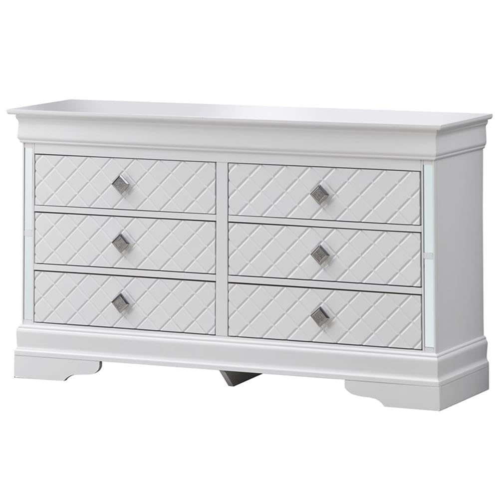 Glory Furniture Verona Wood 6-Drawer Dresser with White Pearlescent Finish - Perfect for Bedroom Storage & Organization