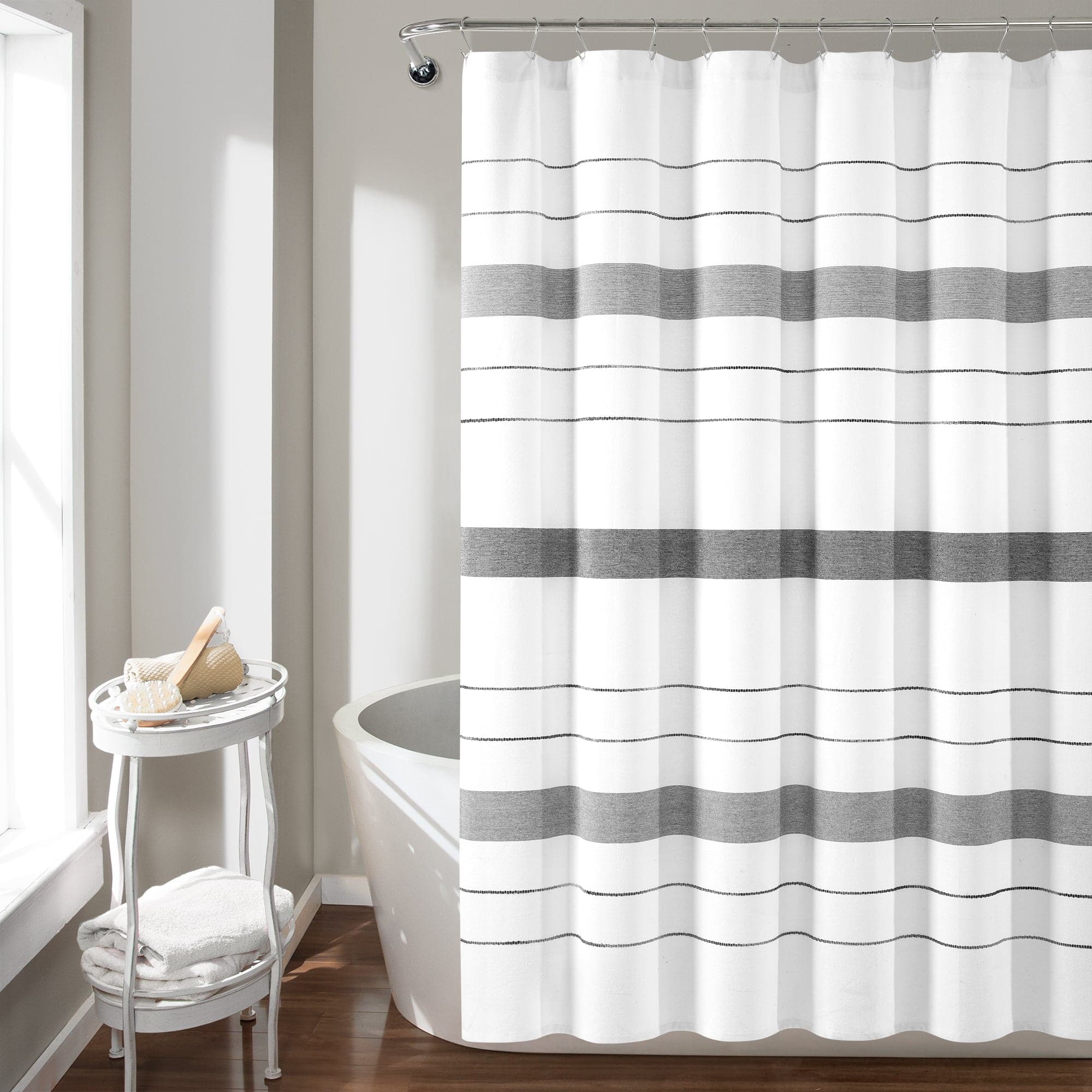 Eco-Friendly Recycled Cotton Blend Shower Curtain - Striped Yarn Dyed Design for Bathroom Decor | Waterproof & Stylish Bath Accessory for Modern Homes