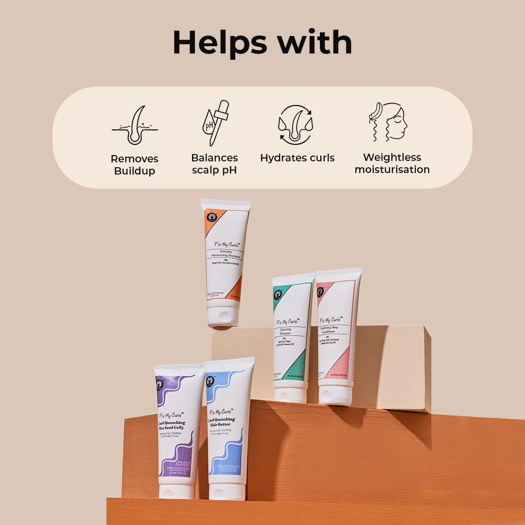 Fix My Curls Complete Curl Care Travel Kit - 5-Piece Set with Cleansing Shampoo, Moisturizing Shampoo, Hydrating Conditioner, Hair Butter & Curl Defining Gelly (50ml Each) for Dry, Frizzy Hair - Perfect for Travel, Gym & On-The-Go Curly Hair Care