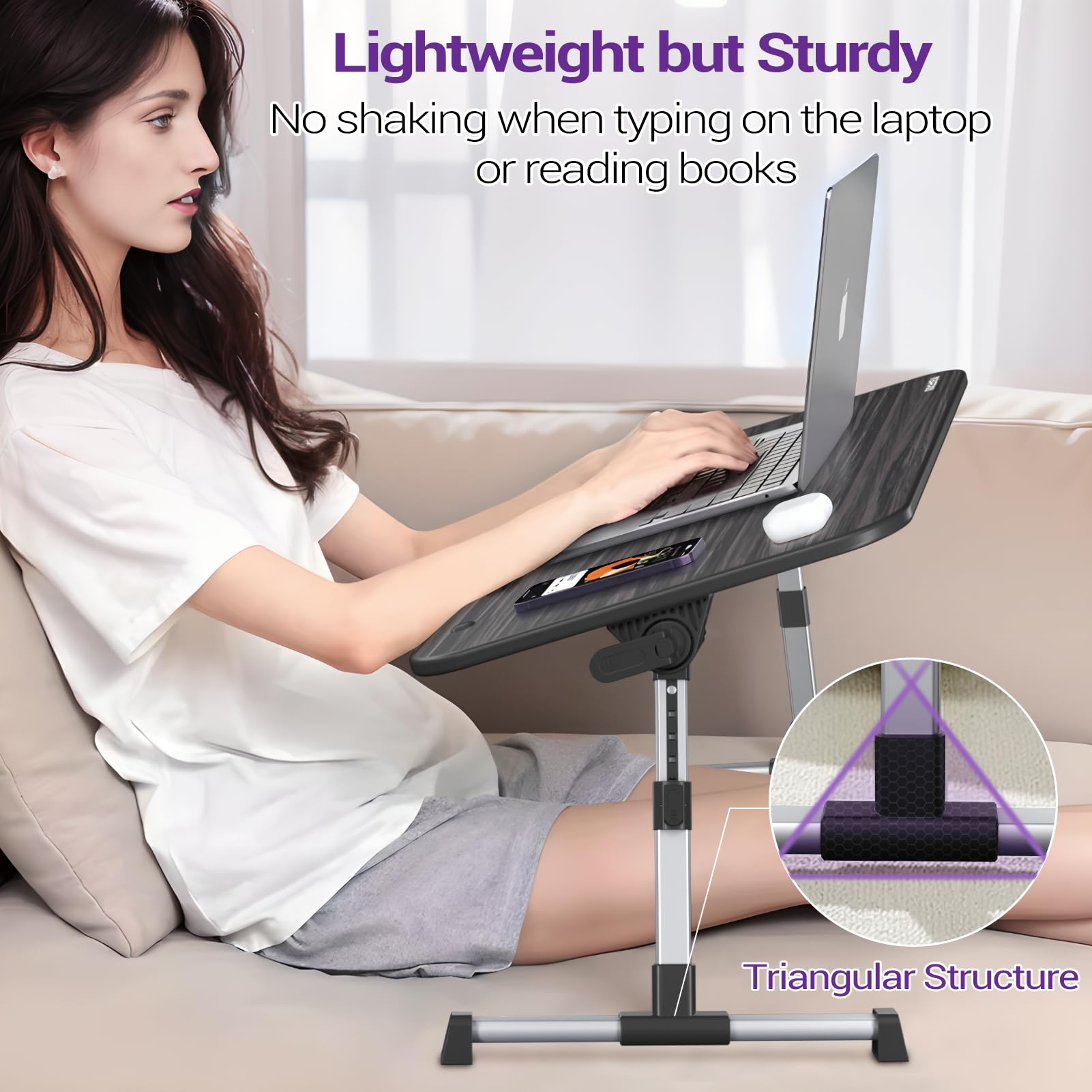 NEARPOW Adjustable Laptop Table for Bed - Portable Foldable Lap Desk with Height & Angle Adjustment, Laptop Stand for Bed/Sofa/Couch/Floor Use - Perfect for Work, Study, Gaming & Writing in Bed or Living Room