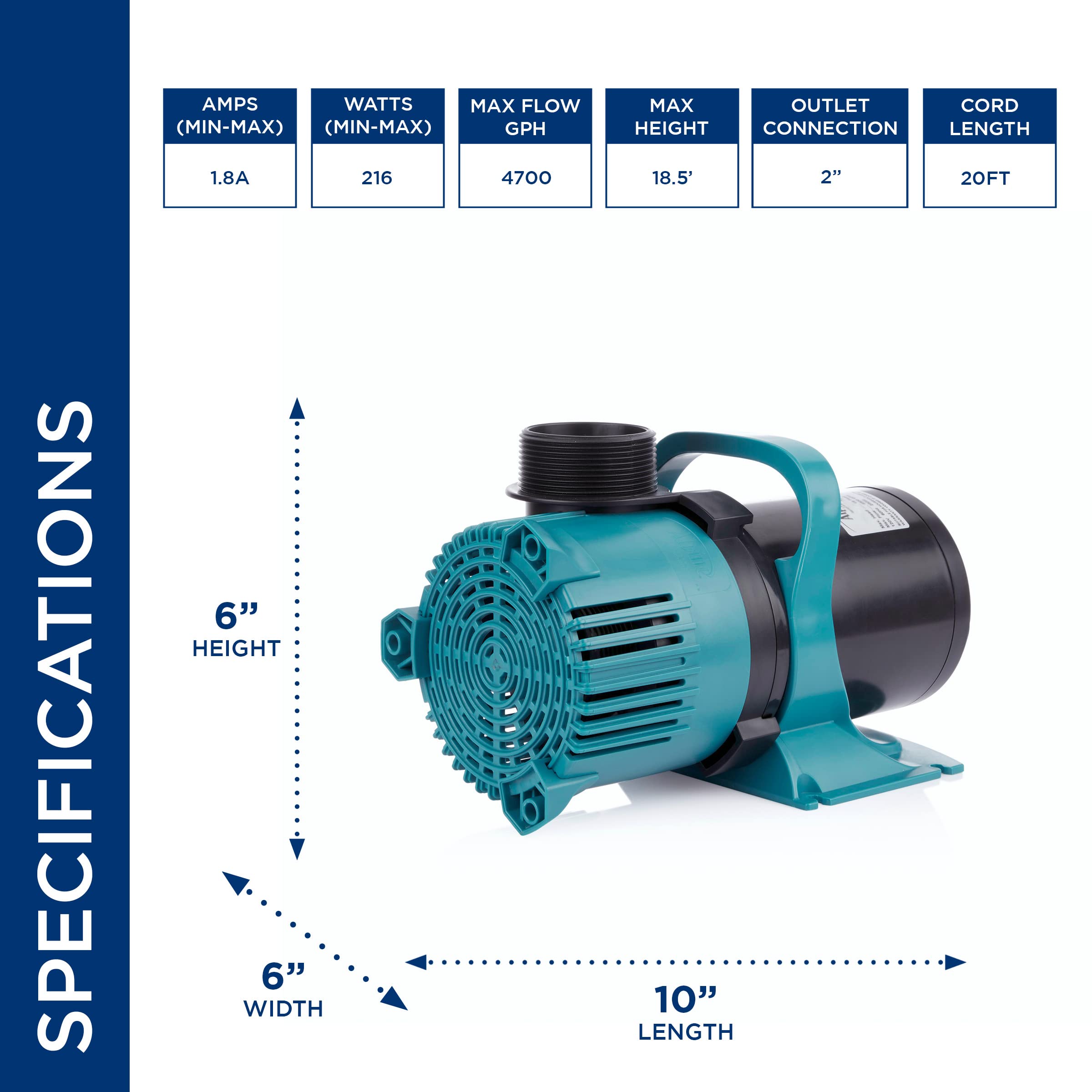 Alpine Corporation 4700 GPH Energy Efficient Water Pump for Ponds, Fountains, Waterfalls - Powerful Circulation for Outdoor Garden, Backyard Decor & Aquatic Systems