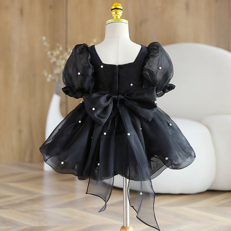 Elegant Baby Girl Puff Sleeve Pearl Communion Dress - White Baptism Christening Gown for Special Occasions & Photoshoots