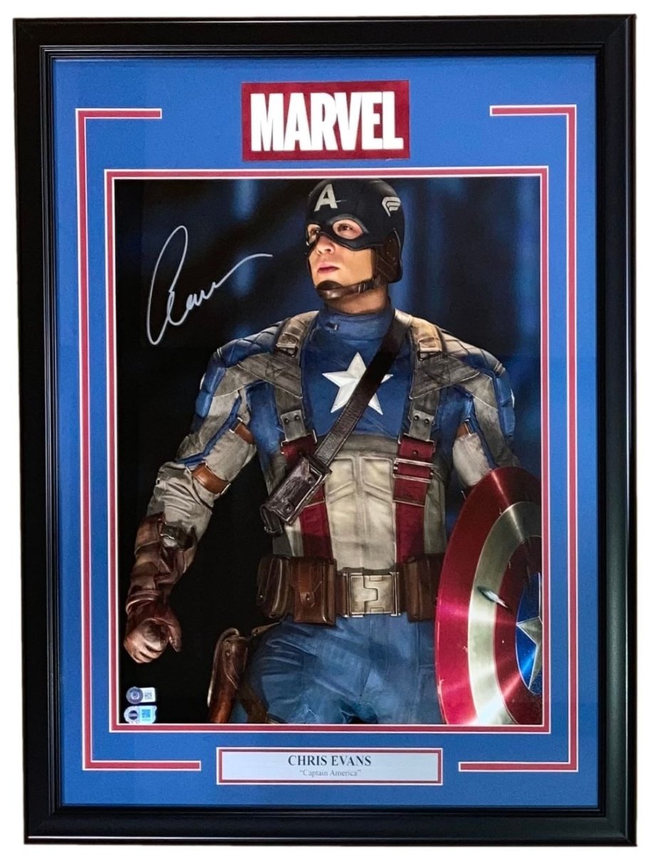 Chris Evans Autographed Captain America 16x20 Photo - Framed with BAS COA - Perfect for Marvel Fans, Collectors & Home Theater Decor