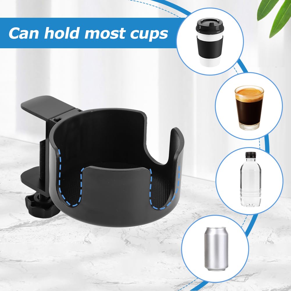 Anti-Spill Desk Cup Holder Clamp - Metal Office & Gaming Desk Accessory for Coffee Mugs, Water Bottles, Headset & Pencil Organization (3.74 Inch, Black) - Perfect for Home Office, Gaming Setup & Workspace Organization