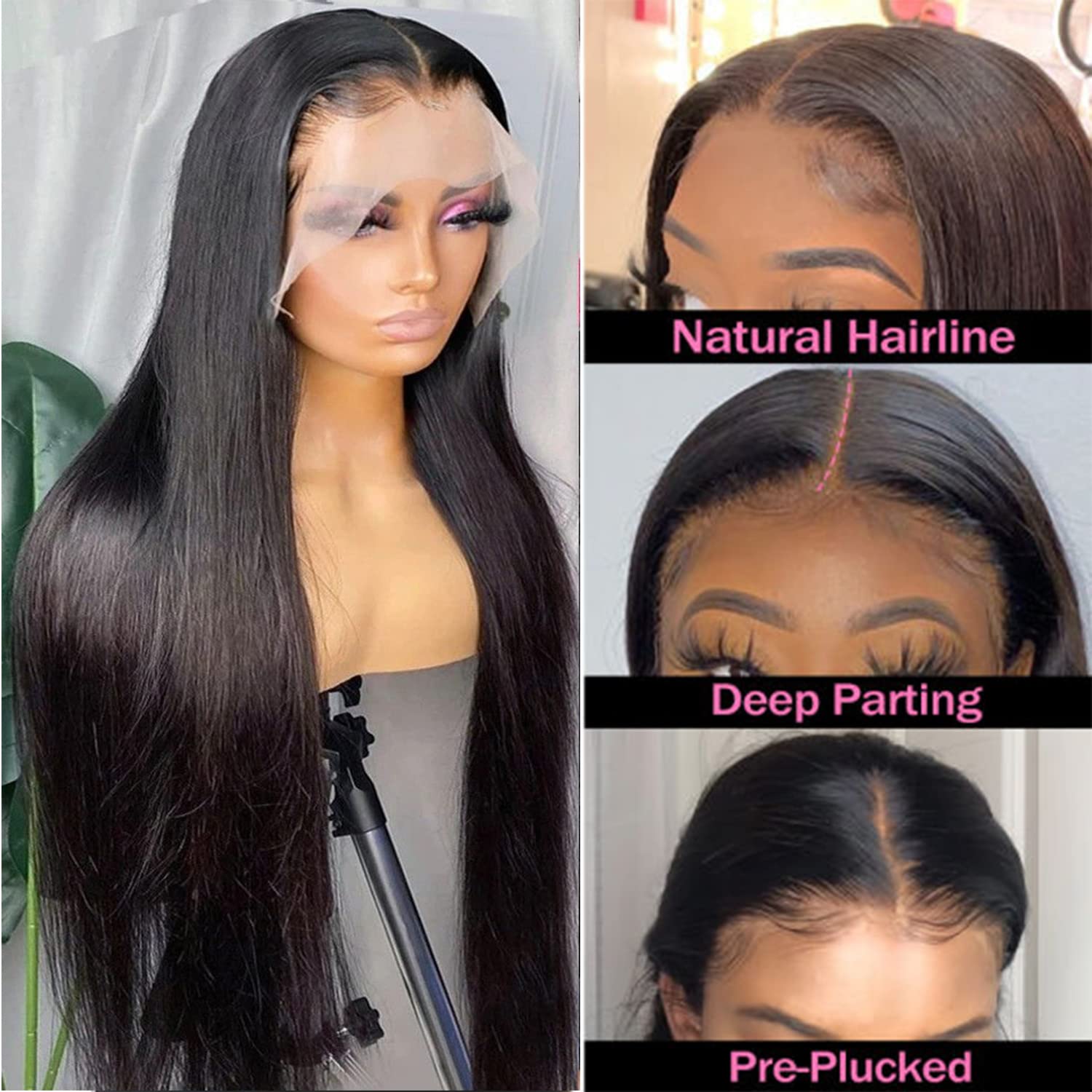 13x4 Straight Lace Front Wigs Human Hair - HD Lace Frontal Wigs with Pre-Plucked Hairline & Baby Hair - 150% Density 30 Inch Straight Human Hair Wigs for Black Women - Perfect for Daily Wear, Special Occasions & Protective Styling