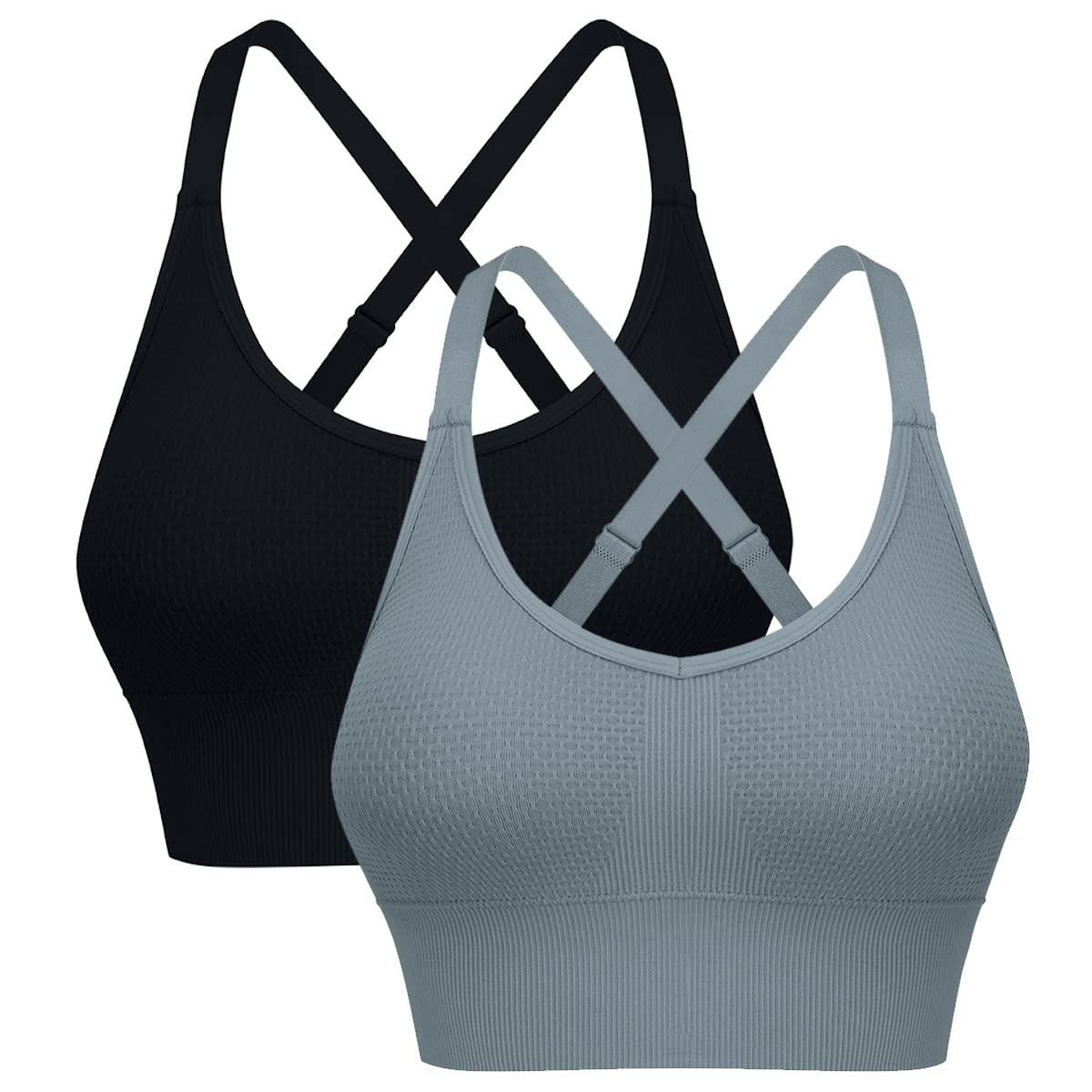 ANGOOL Women's Strappy Sports Bras - Medium Support Wirefree Yoga Bra for Running, Gym & Activewear - Comfortable Workout Top for Fitness & Yoga