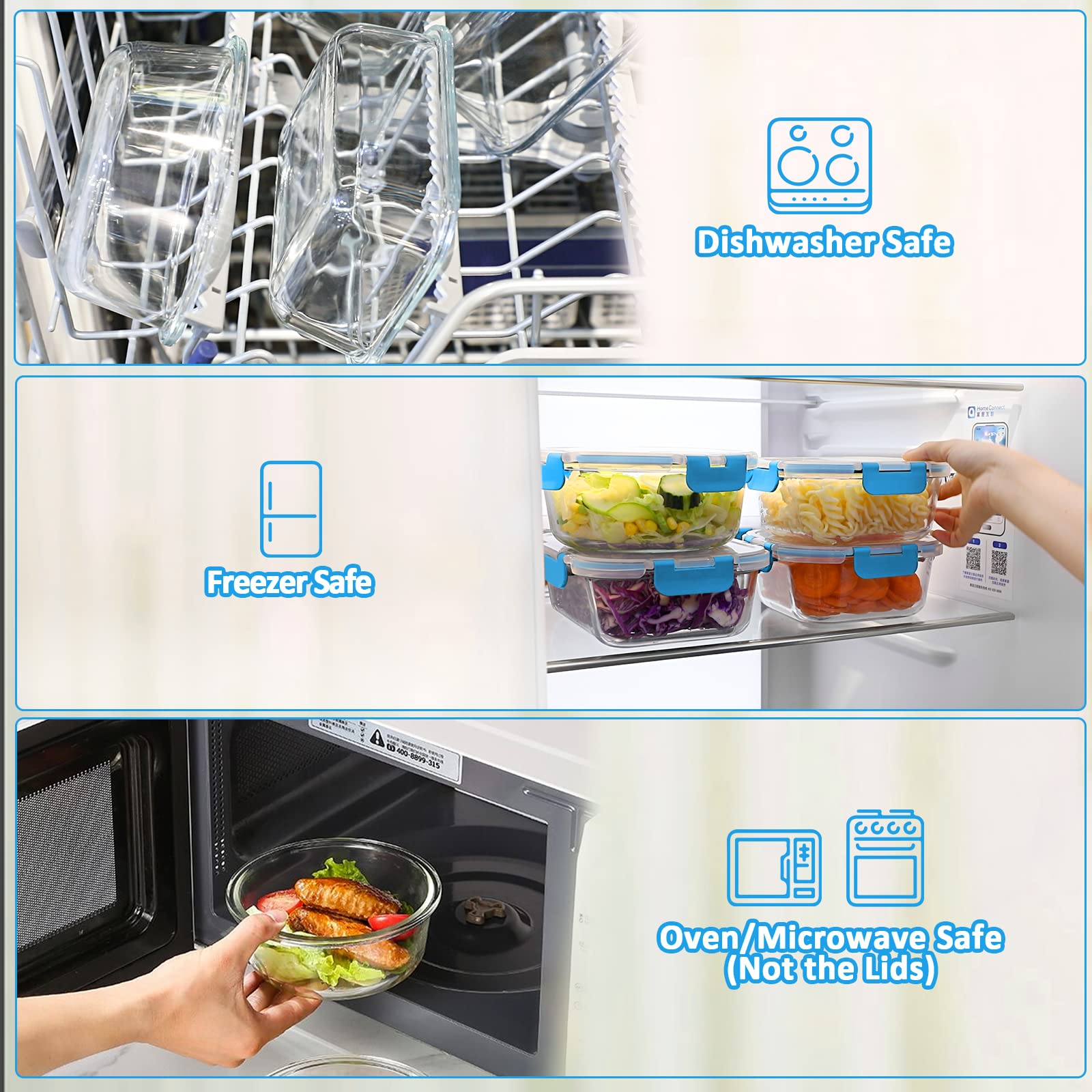 30-Piece Glass Food Storage Containers Set with Upgraded Snap Locking Lids - Airtight Meal Prep Containers for Lunch, Microwave, Oven, Freezer & Dishwasher Safe (Blue) - Perfect for Meal Prepping, Leftovers & Organized Kitchen Storage
