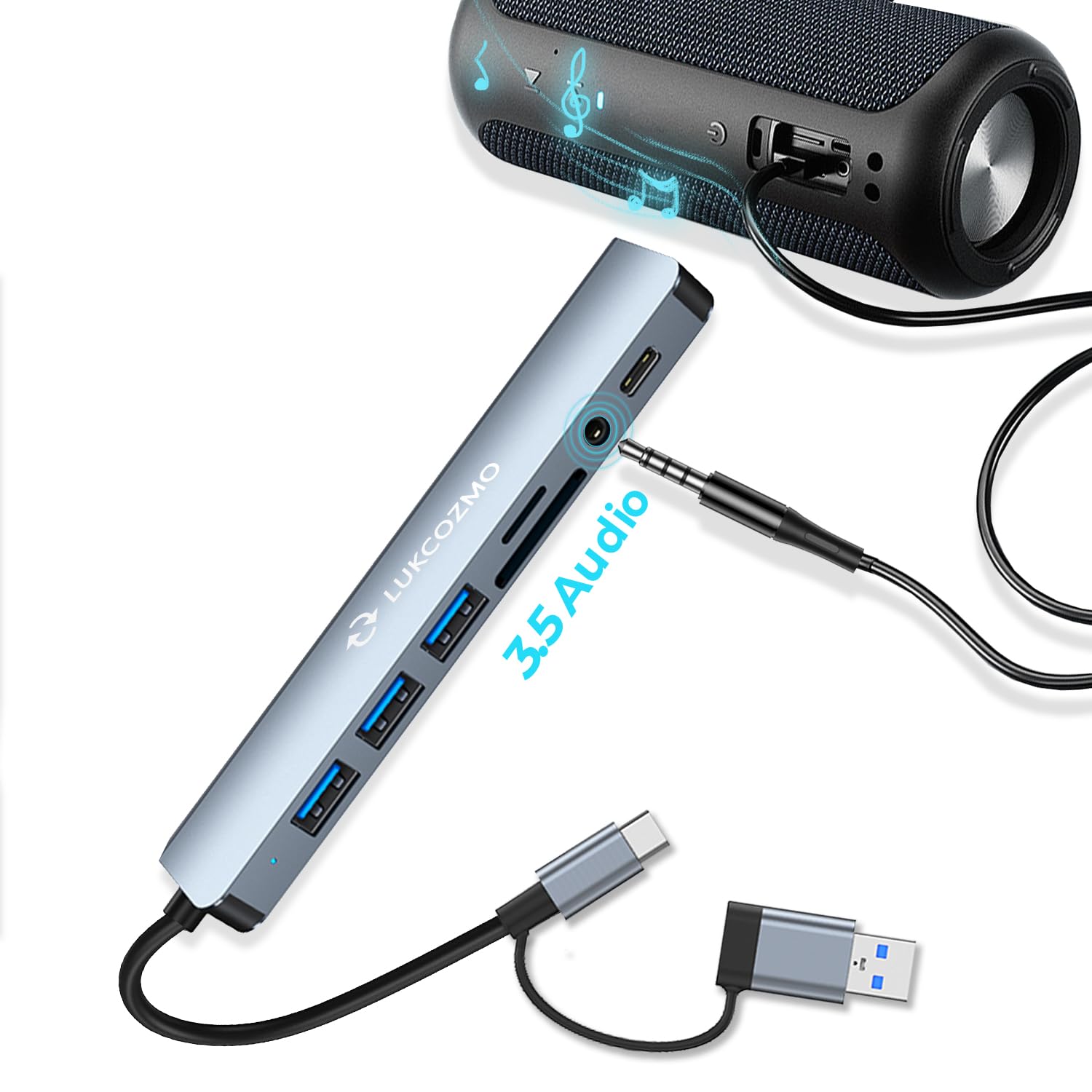 7-in-1 USB C Hub with 4 USB Ports, USB-C Port, TF/SD Card Reader & Audio Output - Compatible with MacBook, iPad Pro, Dell, HP Laptops & Phones - Perfect for Office Work, Travel & Home Use