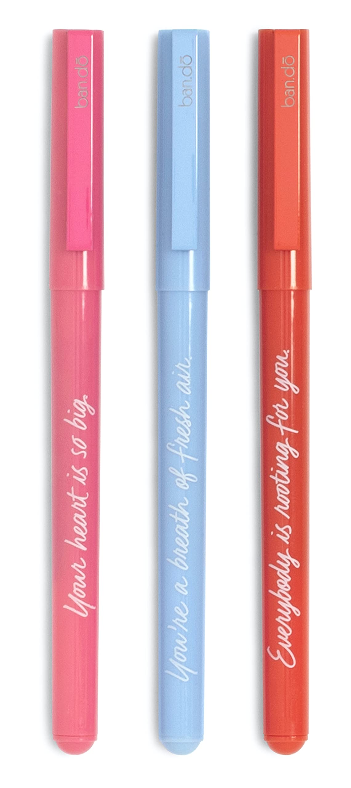 ban.do Write On Black Ink Pen Set of 3 - Plastic Ballpoint Pens with Clip & Heart Design - Perfect for Office, School, Journaling & Gift Giving