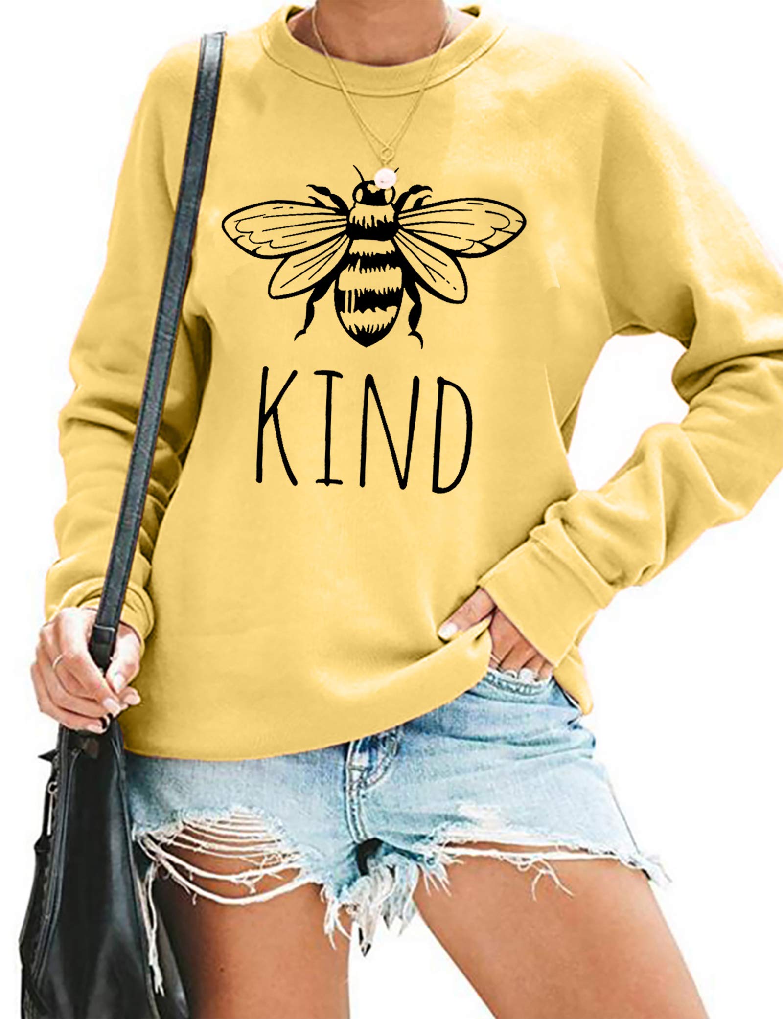 Bee Kind T-Shirt for Women - Funny Inspirational Lightweight Long Sleeve Sweatshirt - Teacher Apparel & Blessed Pullover for Casual Wear, Gifts & Everyday Comfort