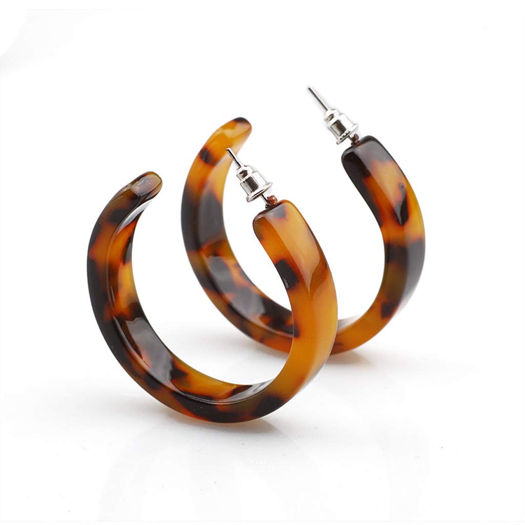 Stylish Mottled Resin Hoop Earrings for Women - Leopard Print Round Acrylic Drop Dangle Earrings, Tortoise Shell Fashion Jewelry - Perfect for Casual Wear, Parties & Gift Giving