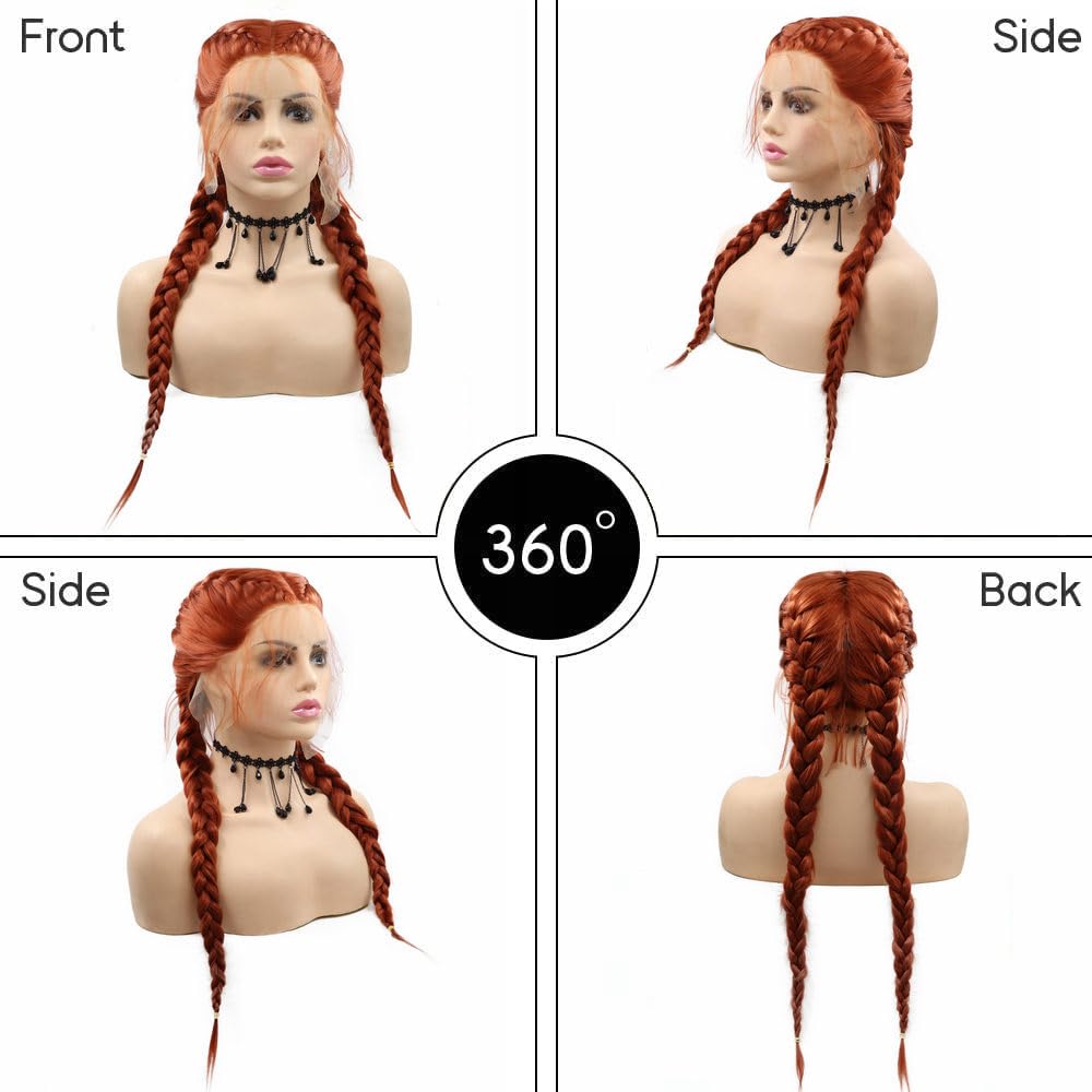 100% Hand-Braided Baby Hair Synthetic Lace Front Wigs for Women - Copper Red 360# | Natural-Looking Hair Replacement for Daily Wear, Cosplay & Special Occasions
