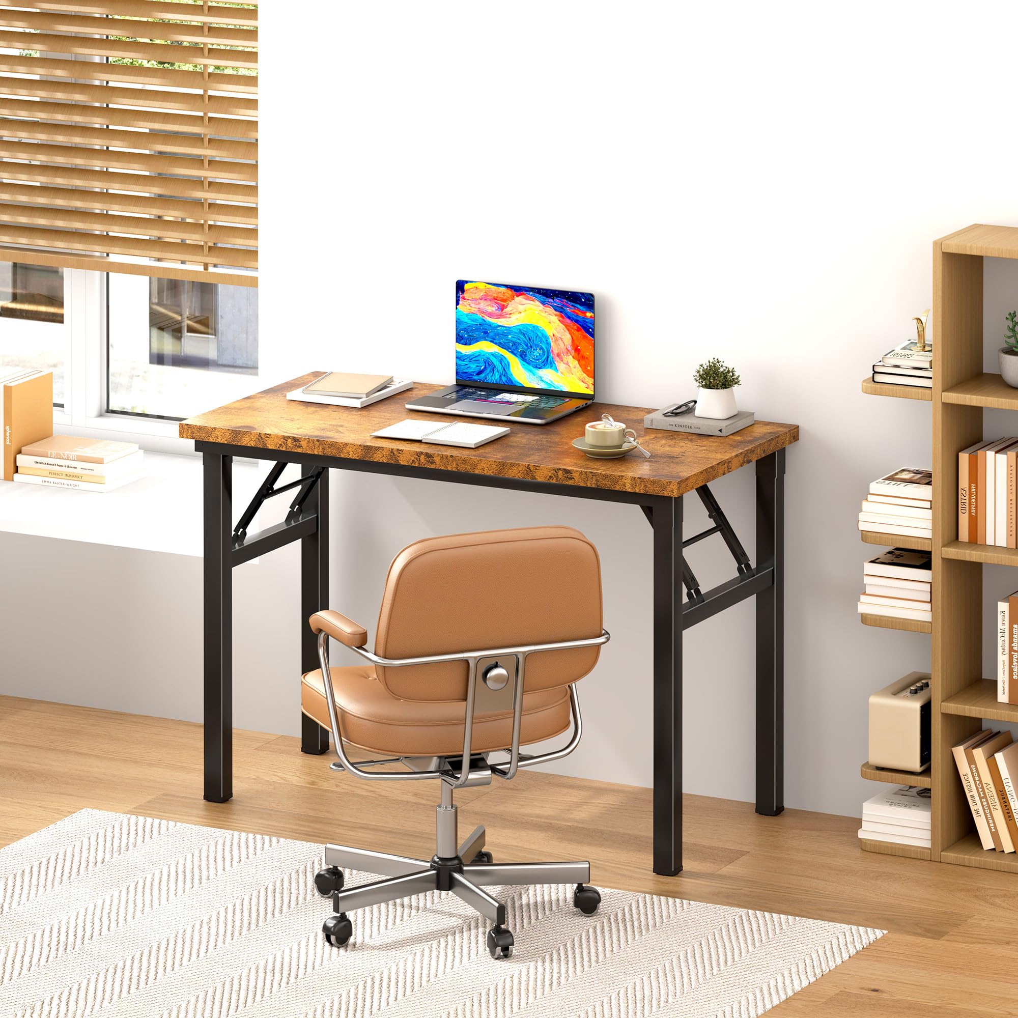 DlandHome 31.5 Inch Folding Computer Desk - Compact Writing Desk for Home Office, Small Spaces | No Assembly Required Retro Design | Perfect for Dorm Rooms, Apartments & Workspaces