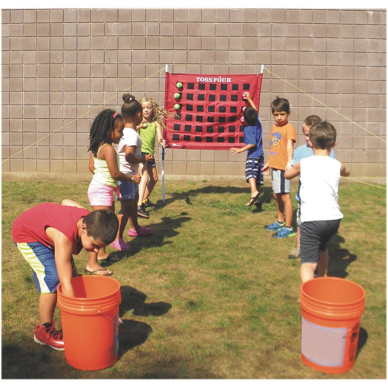 Toss Four Game Set with 4 Balls - Fun Outdoor Lawn & Backyard Party Game for Kids & Adults - Perfect for Picnics, BBQs, and Family Gatherings