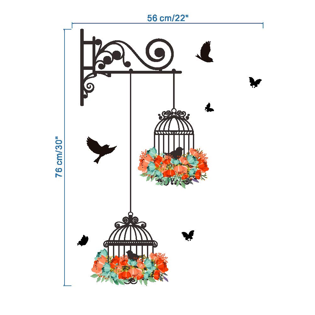 Birdcage Flower & Flying Birds Wall Decals - Removable Vinyl Stickers for Nursery, Kids Room & Living Room Decor - Home Art Mural for Bedroom, Lobby & Playroom - Perfect for Baby Shower Gifts & Wall Decorations