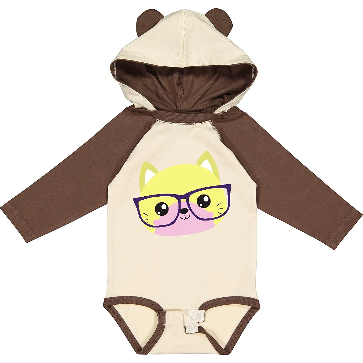 Inktastic Hipster Cat with Glasses - Cute Kitten Long Sleeve Creeper Onesie for Women & Men - Perfect for Halloween Costumes, Cosplay & Cat Lovers