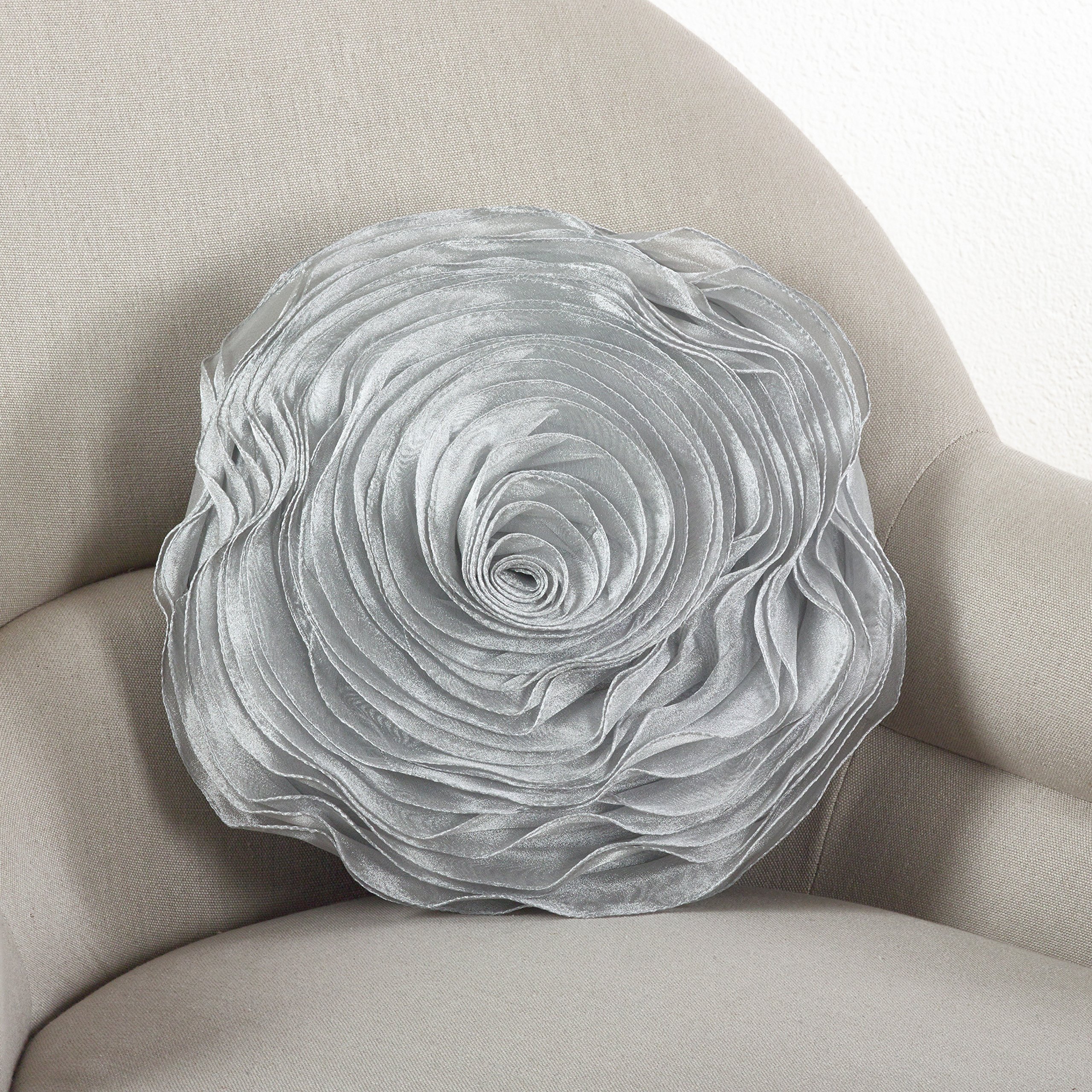 SARO LIFESTYLE Silver Rose Design Decorative Throw Pillow 16 Inch - Perfect for Living Room Sofa, Bedroom Decor and Home Accents