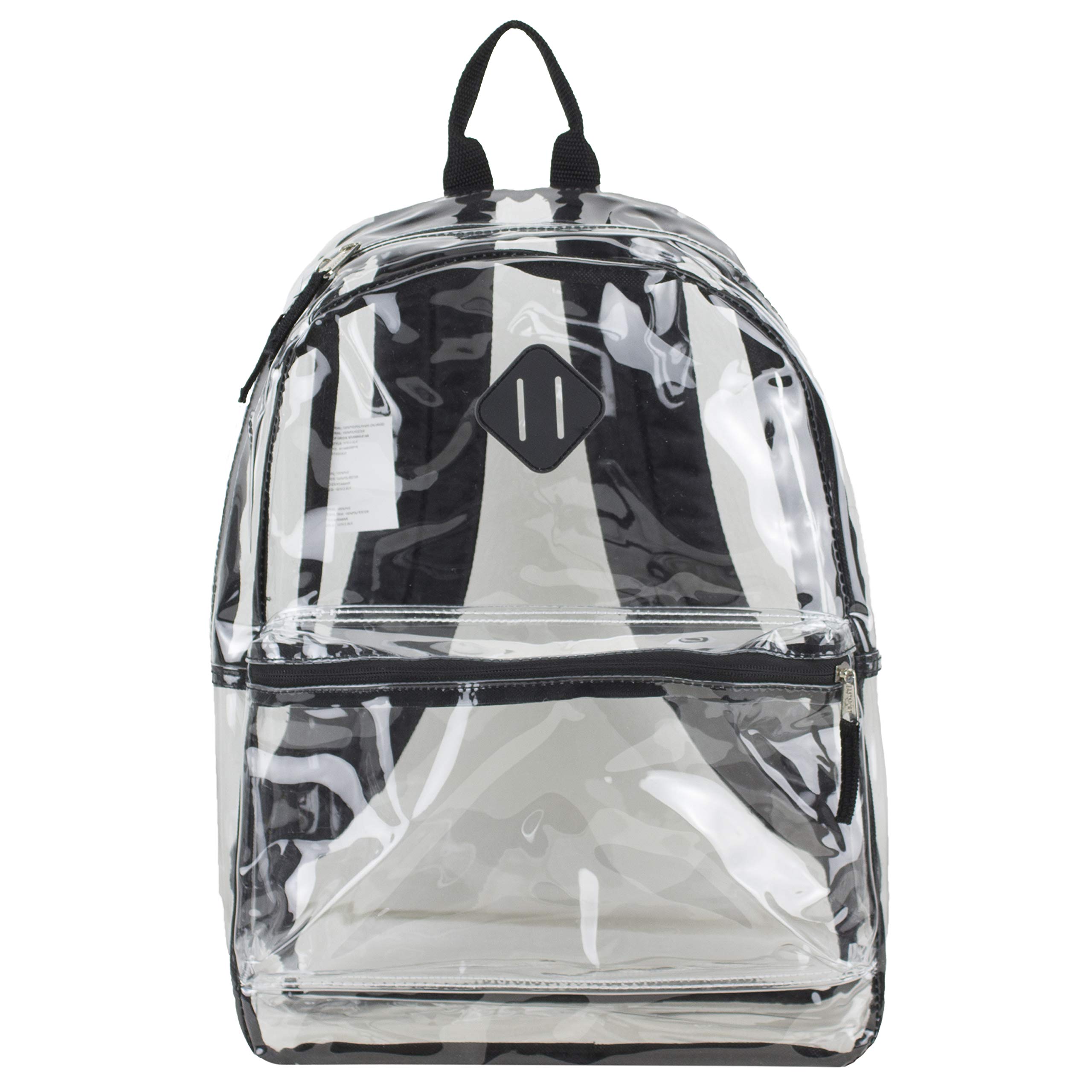 EastSport Clear Transparent Backpack with Front Pocket - Adjustable Shoulder Straps & Lash Tab - Black Trim One Size - Perfect for School, Work, Travel & Stadium Security Checks