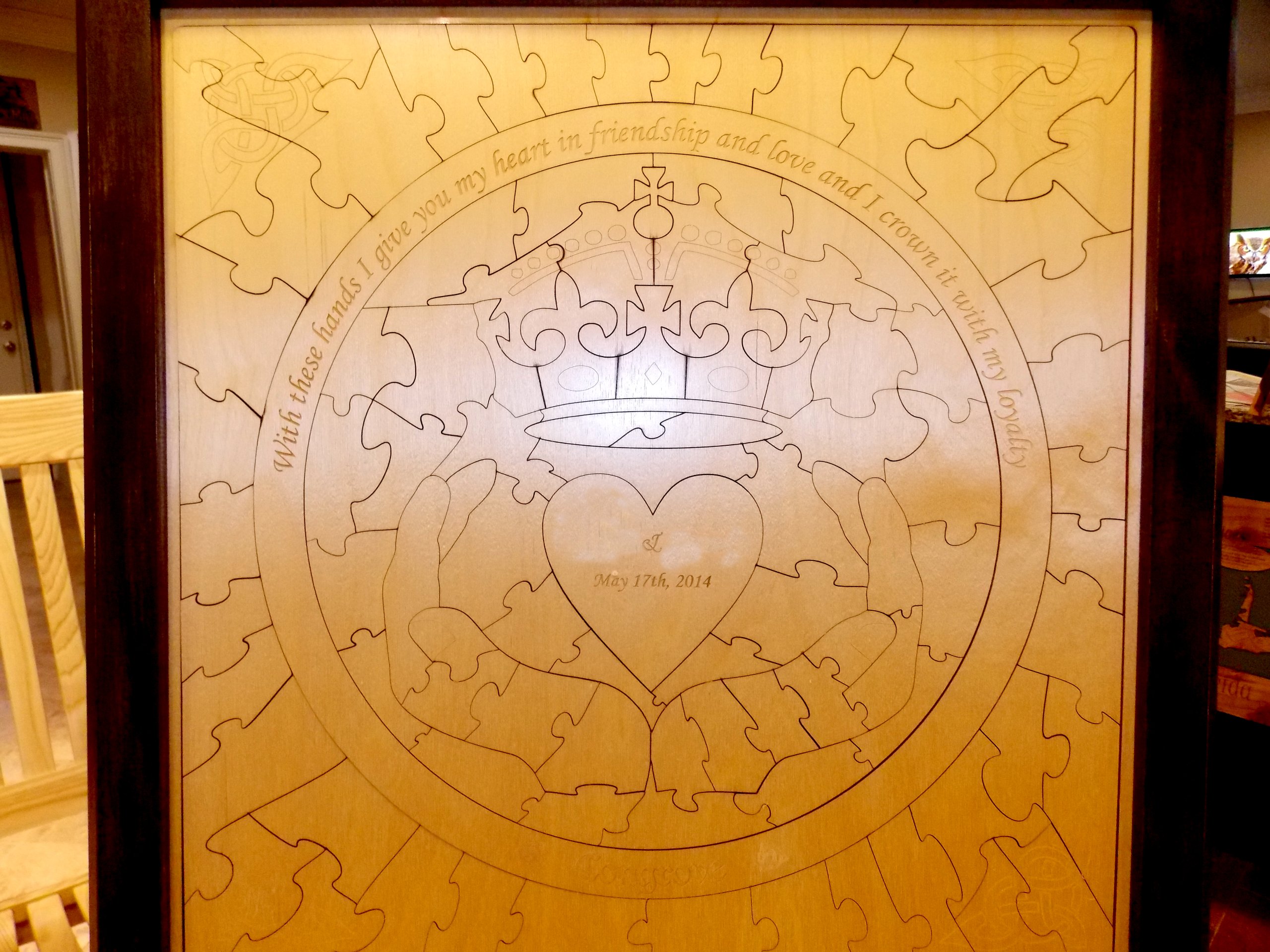 Claddagh Wood Puzzle Wedding Guest Book Alternative - 100 Piece Unique Keepsake for Bridal Showers, Anniversaries & Special Events