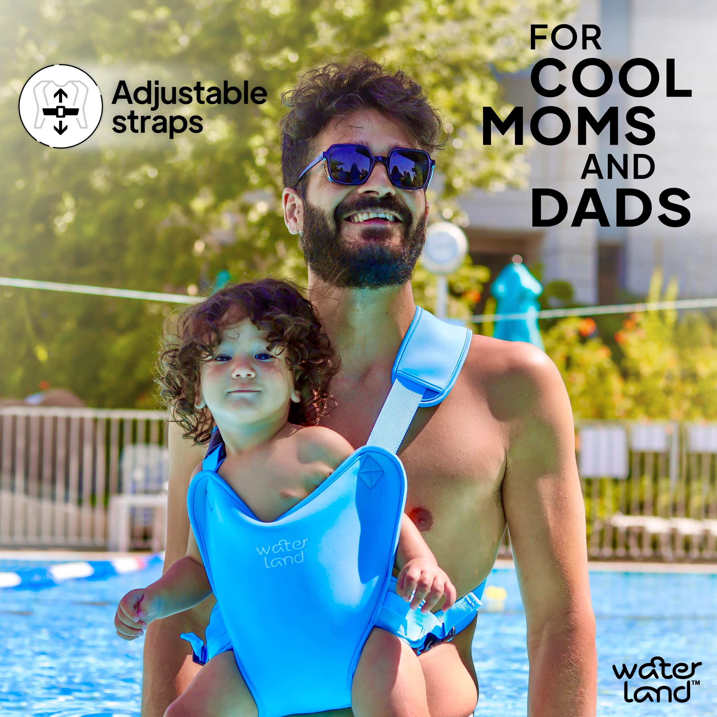 WaterLand Baby Carrier - Waterproof & Adjustable Infant Carrier for Pool, Beach & Outdoor Adventures - Lightweight Toddler Harness with Comfortable Straps (Urban Grey) - Perfect for Swimming, Travel & Daily Use