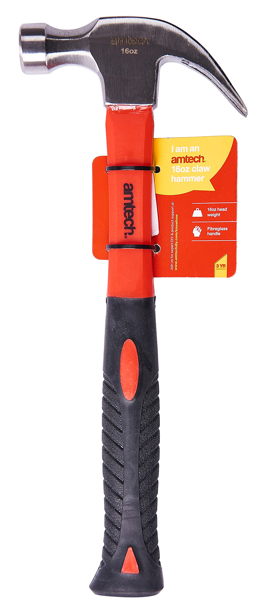 16 oz Fiberglass Claw Hammer - Lightweight & Durable Construction Tool for Home Improvement, Woodworking, and DIY Projects - Perfect for Nailing, Demolition, and Framing Work