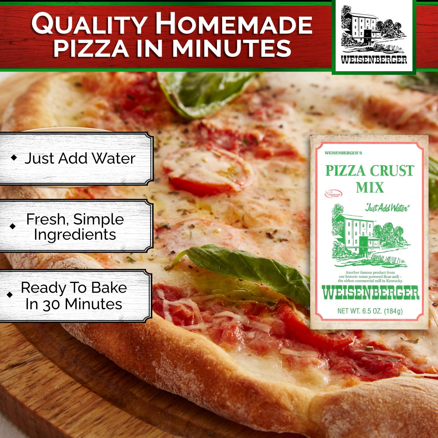 Weisenberger Pizza Crust Mix, 6.5 Oz (3-Pack) - Premade Pizza Dough Flour for Homemade Pizza, Breadsticks, Flatbread & Calzones - Perfect for Family Dinners, Parties & Quick Meals