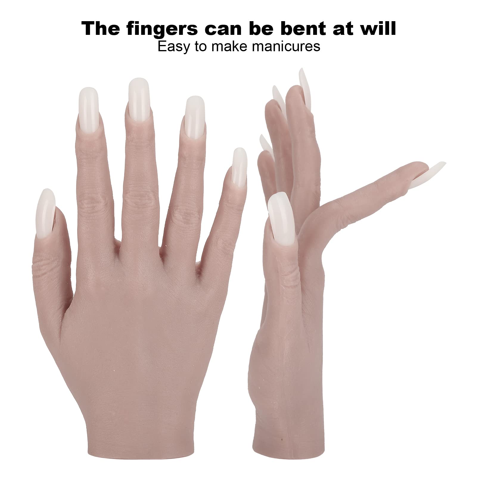 Professional Silicone Nail Practice Hand - Flexible Joint Mannequin Hand for Acrylic Nails & Nail Art Training - Bendable Fake Hand for DIY Manicure Practice - Perfect for Nail Art Beginners (03) - Ideal for Salon Training, Home Practice & Nail Technician Certification Prep