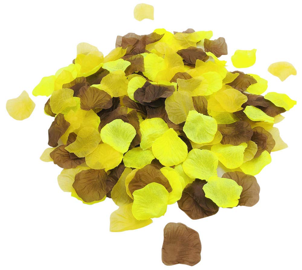 1200 PCS Yellow Orange Brown Coffee Silk Rose Petals - Premium Artificial Flower Petals for Wedding Scatter, Table Centerpieces, Party & Dinner Decorations - Perfect for Bridal Showers, Anniversary Celebrations, and Romantic Events