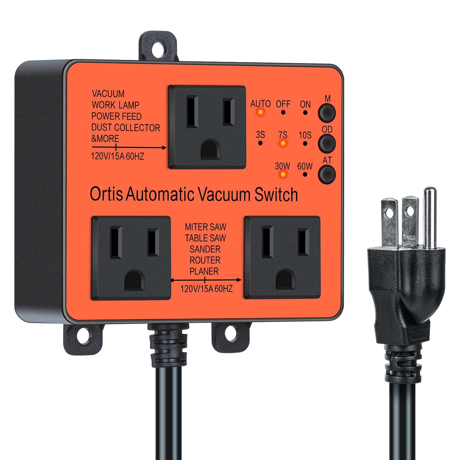 Ortis Automatic Vacuum Switch with Delay On/Off - Dust Control Auto Switch for Power Tools, Adjustable Actuation Threshold to Prevent Circuit Overload - Perfect for Woodworking, Sanding & Construction Sites