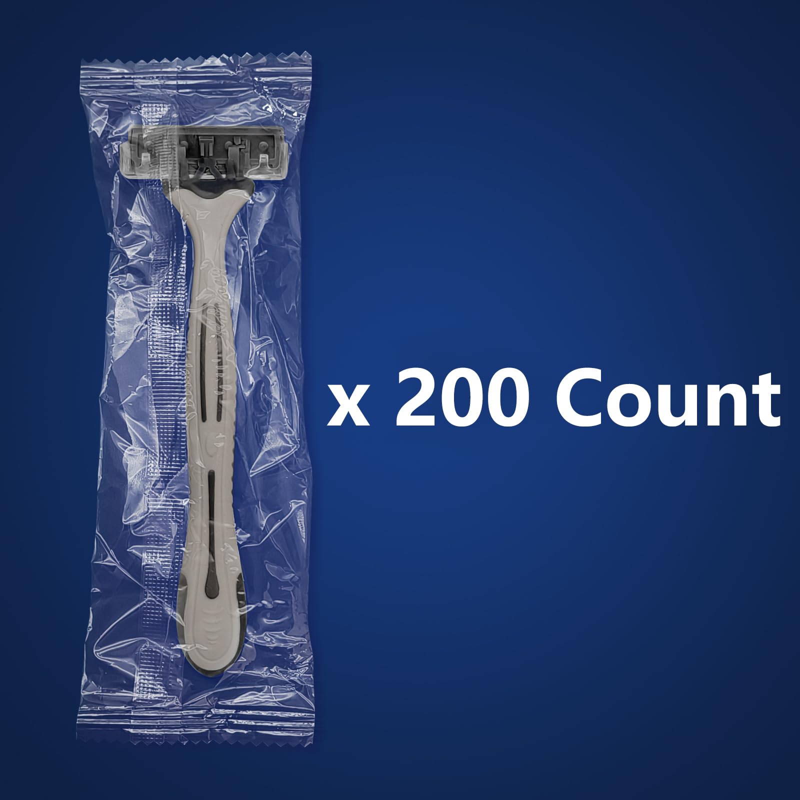 200 Pack Kheoxusa 3-Blade Disposable Razors - Individually Wrapped Triple Blade Shavers for Men & Women | Perfect for Travel, Hotels, Airbnb, Tattoo Shops & Personal Grooming | Grey Black Design