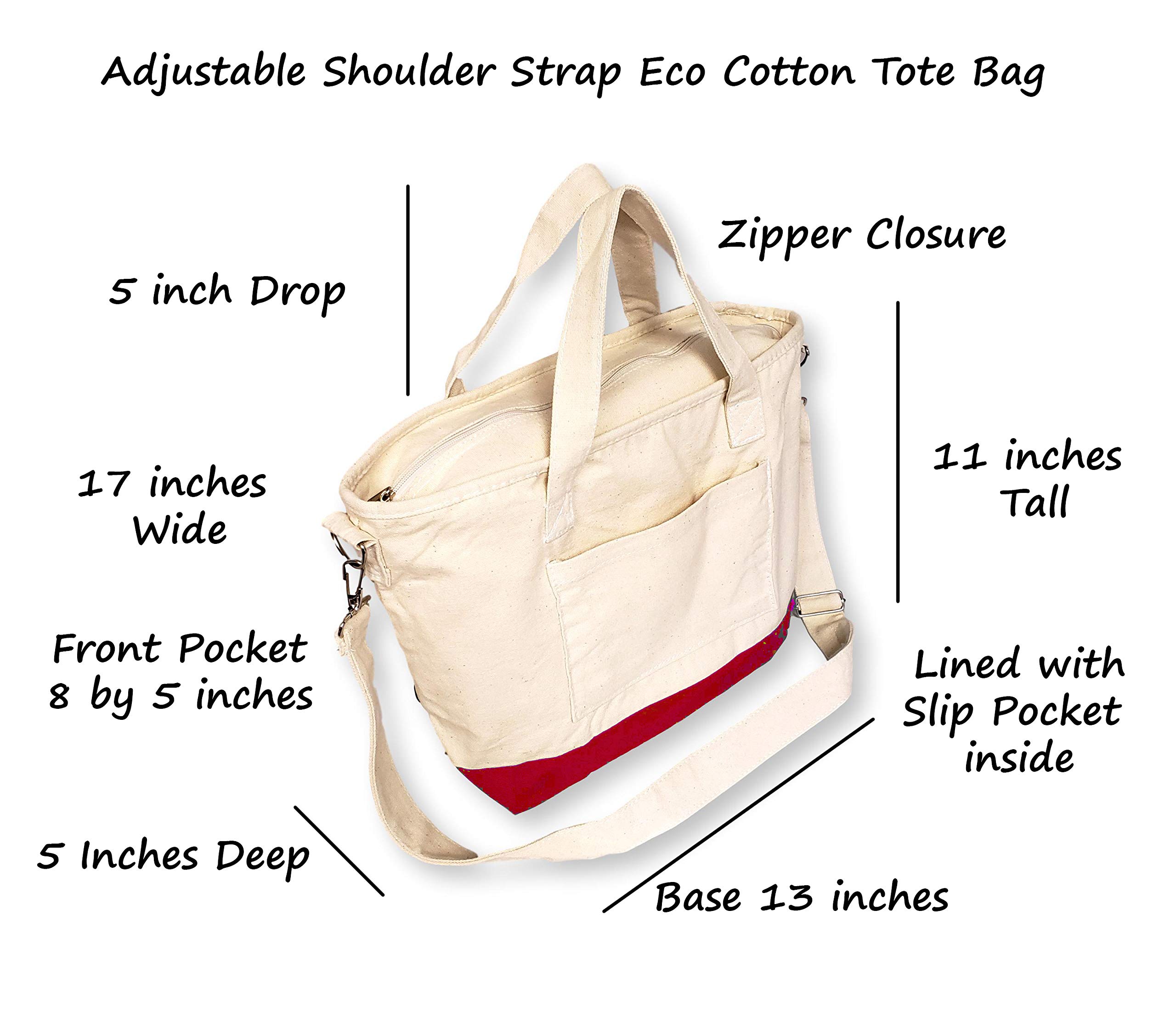 Custom Cotton Canvas Tote Bag - Personalized Embroidery Name (Red/Natural) for Shopping & Travel