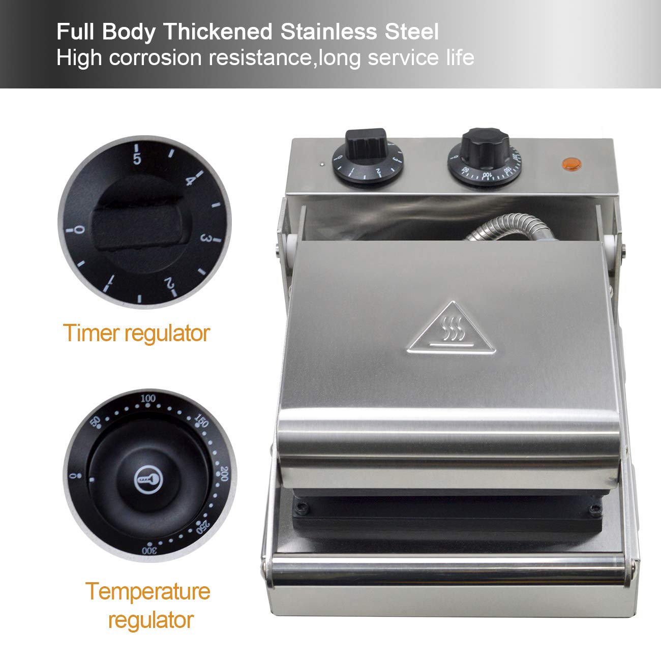 Commercial Waffle Maker Machine - 4 Pcs Electric Nonstick Deep Waffle Iron with Temperature & Time Control, 110V Stainless Steel - Perfect for Home Kitchen, Restaurants, Brunch Parties & Cafes